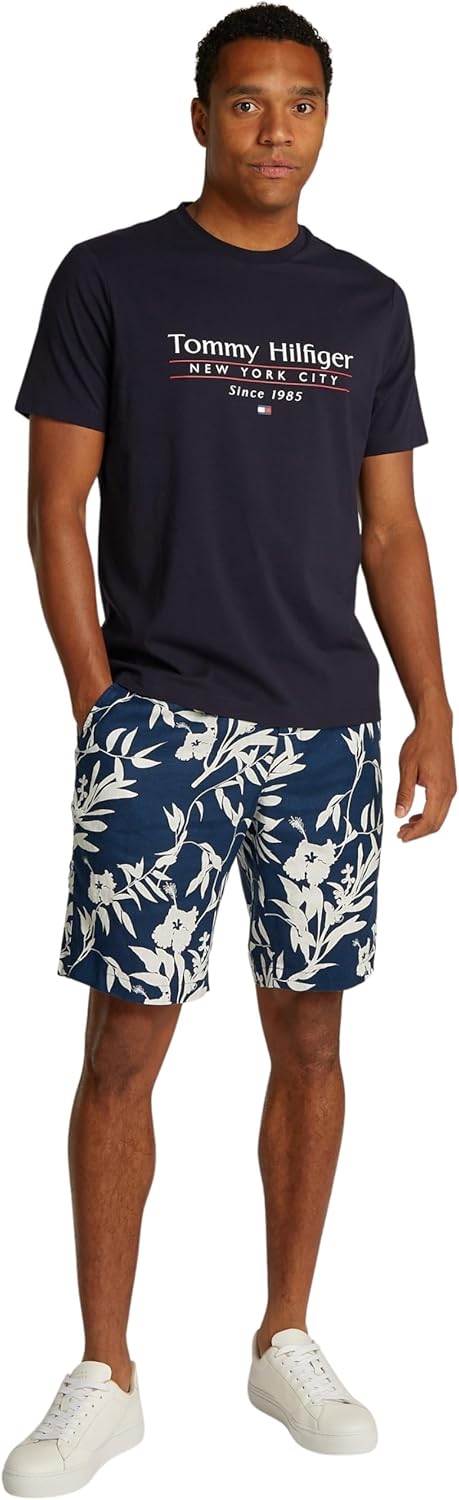 Detalle de Tommy Hilfiger Herren T-Shirt Kurzarm Center Stack Tee mit Rundhalsausschnitt aus Baumwolle