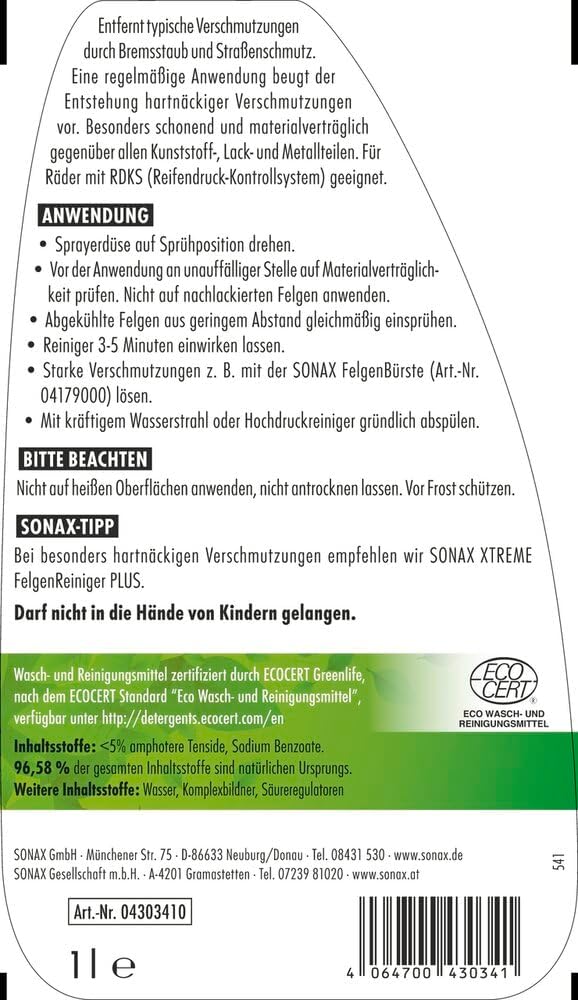 Thumbnail 1 de SONAX FelgenReiniger (1 Liter) säurefrei – schonende Bremsstaub- und Straßenschmutz-Entfernung für Stahl- und Leichtmetallfelgen