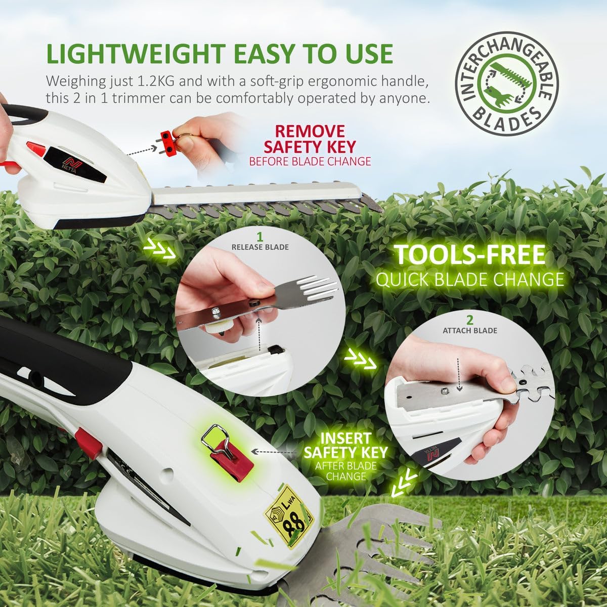 Thumbnail 6 de NETTA 4-in-1 Cordless Hedge Trimmer 7.2V (Grass Shears & Small Hedge Trimmer)