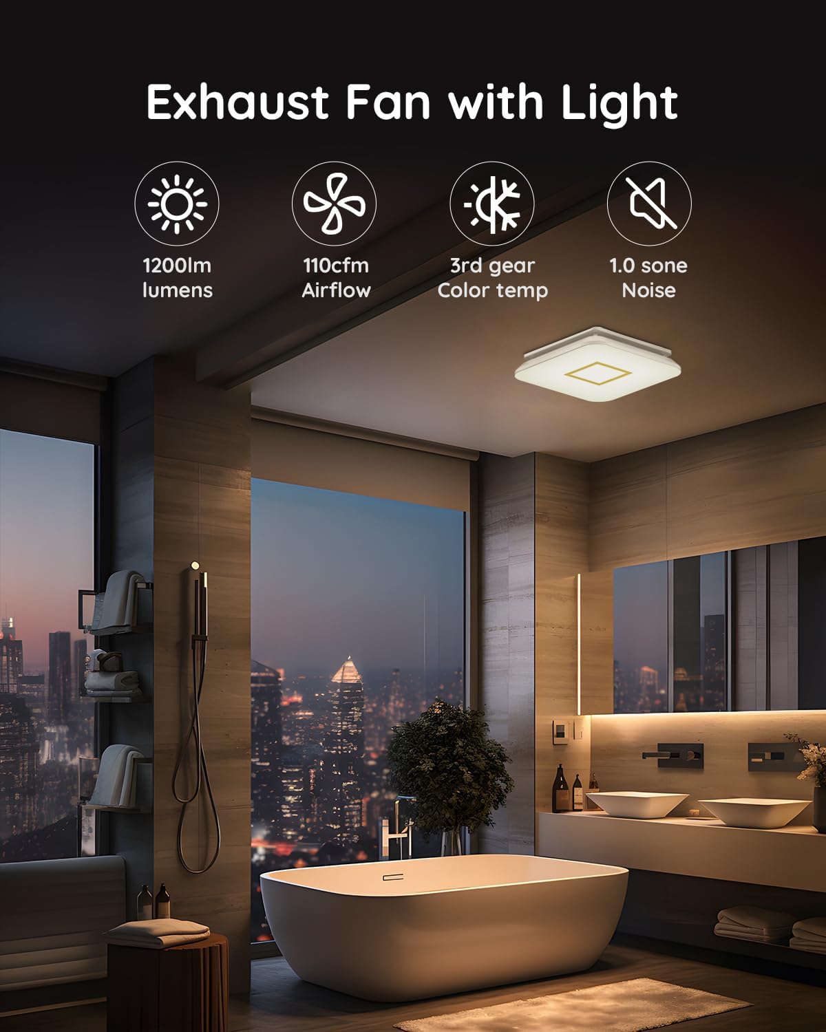 Detalle de Fitop Bathroom Exhaust Fan with Light, 110 CFM