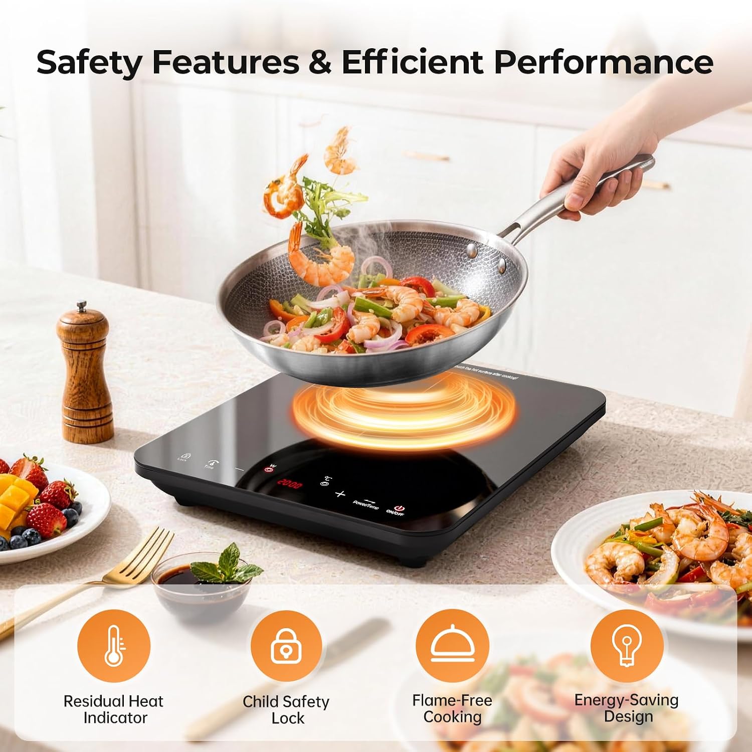 Thumbnail 3 de KICHPOWER Single Induction Hob 2000W: Portable, Safe, and Practical for Everyday Cooking