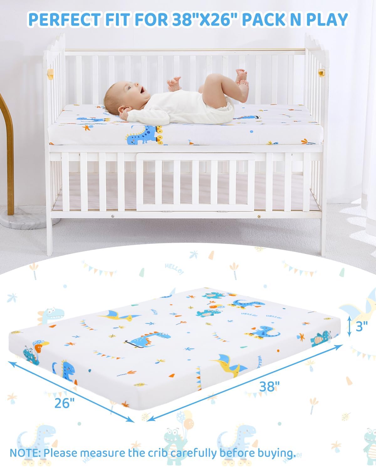 Detalle de lasoftan 38" x 26" Pack and Play Mattress with Washable Waterproof Cover