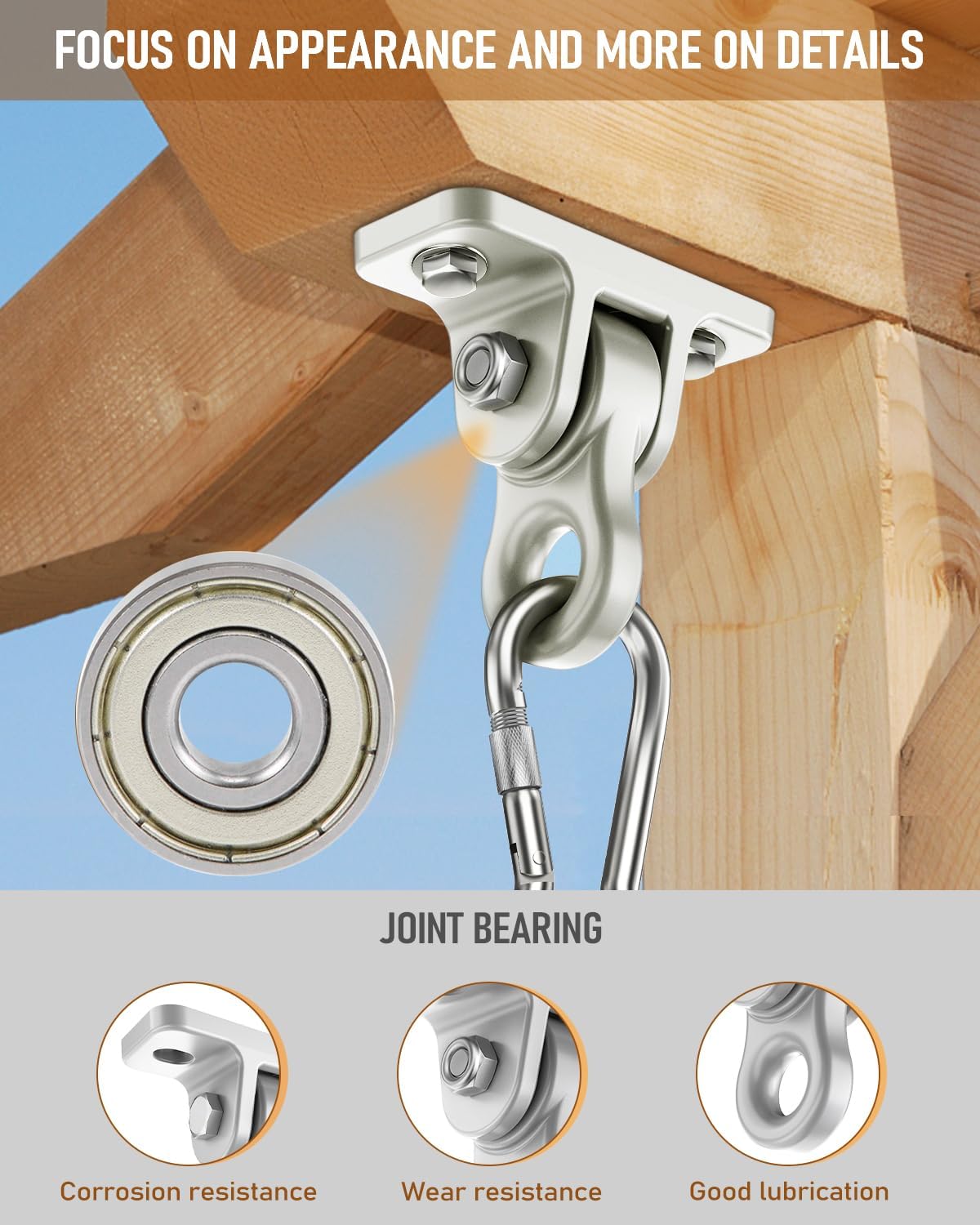 Thumbnail 2 de Heavy Duty Porch Swing Hangers Kit: Aluminum Alloy Swivel Hangers with 5000-lb Capacity (8 Pack)