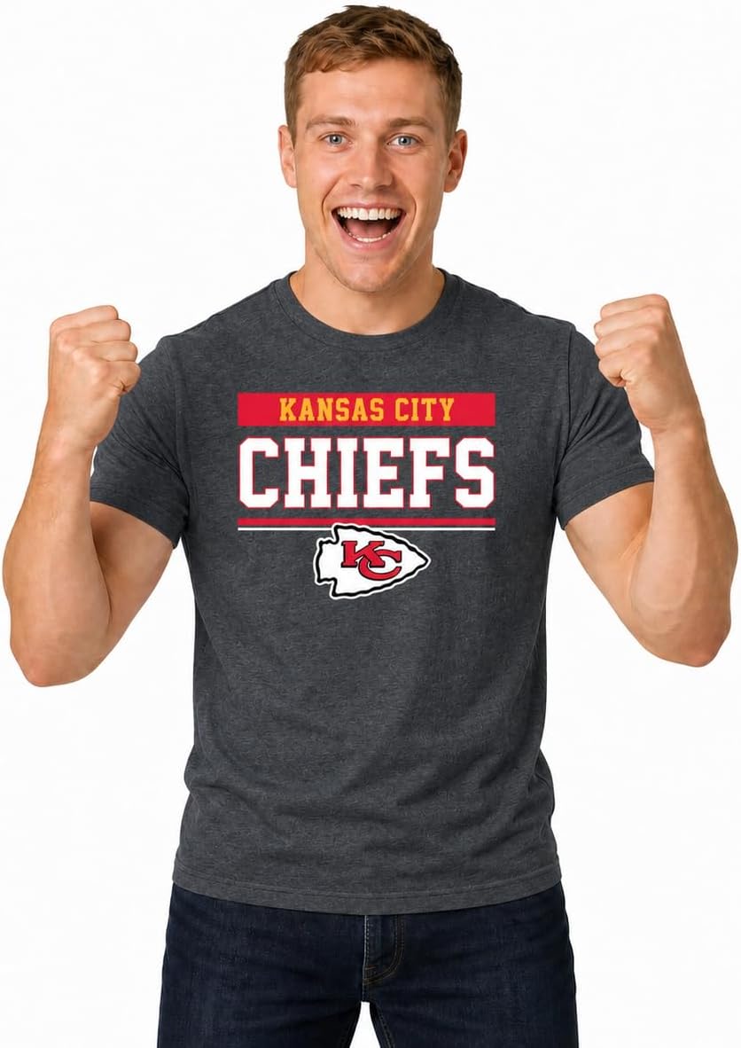 Detalle de Team Fan Apparel 3001_teamblk Chiefs T-Shirt, Charcoal, Tagless Cotton Blend