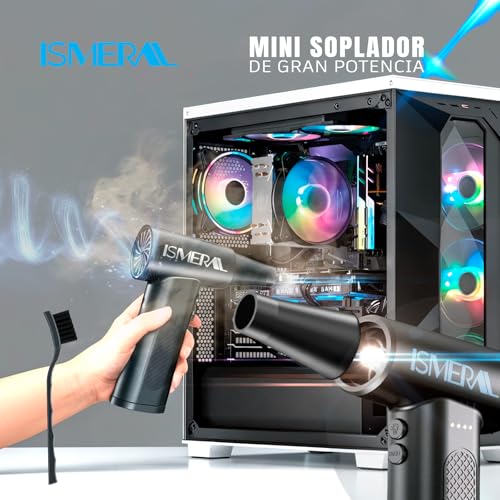 Detalle de ISMERAL Soplador de Aire Potente 150000 RPM – Pack completo (6000 mAh, 9 boquillas)