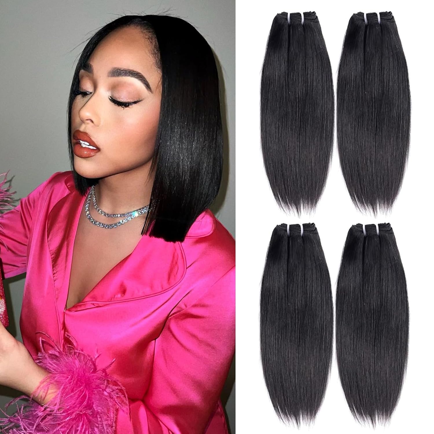 Detalle de Liang Dian 12 Inch Brazilian Virgin Hair Bundles — 4-Pack 12A Straight, 100% Unprocessed Human Hair