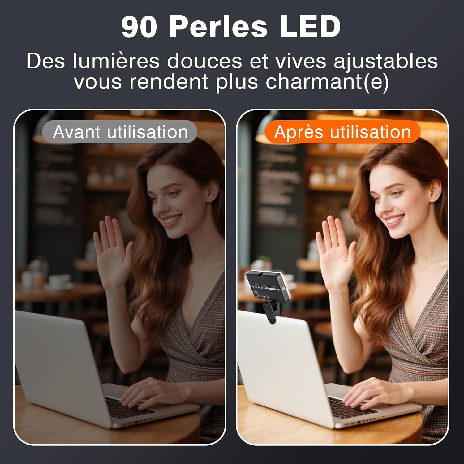 Thumbnail 1 de BNEHHOV 90 LED Lumière Téléphone Selfie Light : 3 modes, 10 niveaux et lumière réglable