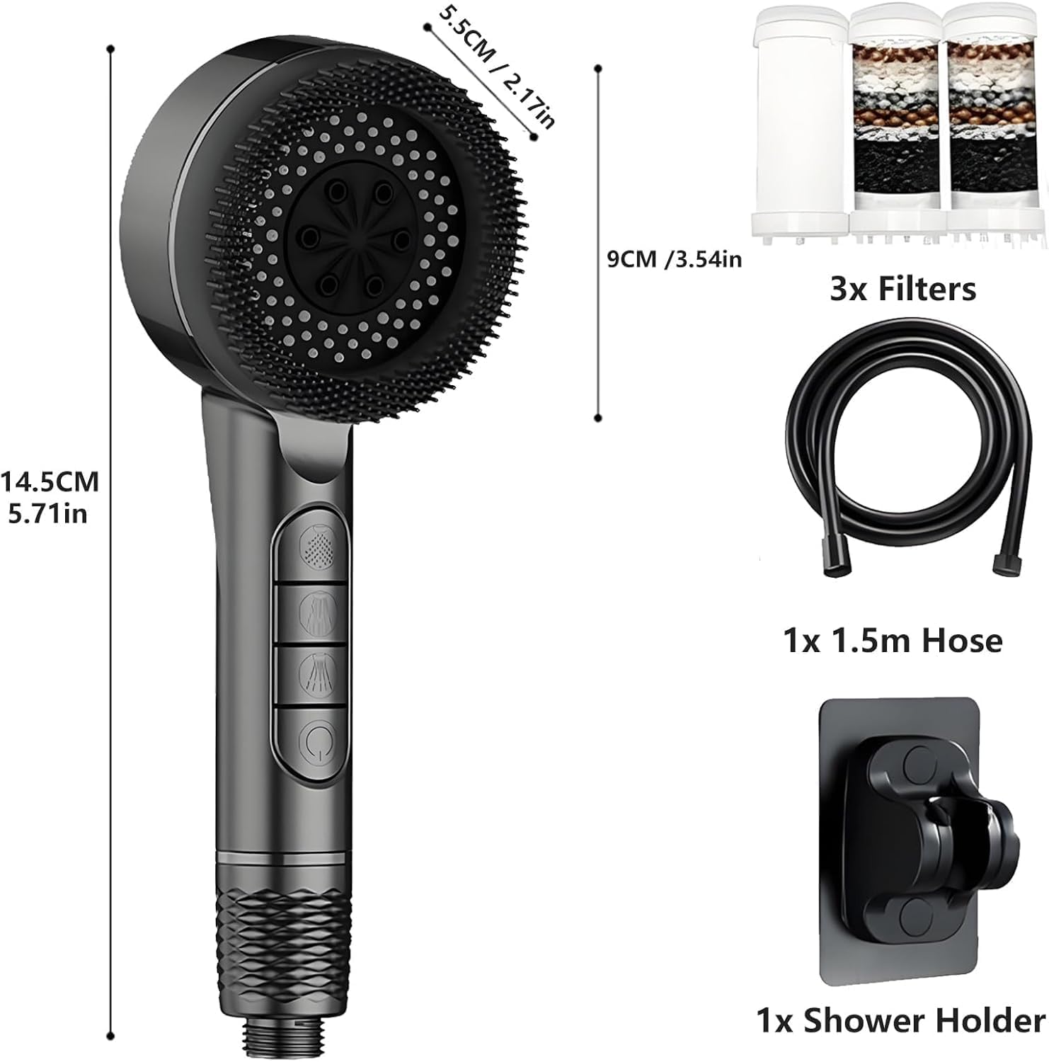 Thumbnail 1 de Filtered Shower Head with Handheld, High Pressure 5 Spray Mode with Filters, ON/OFF Switch & Hard Water Bracket