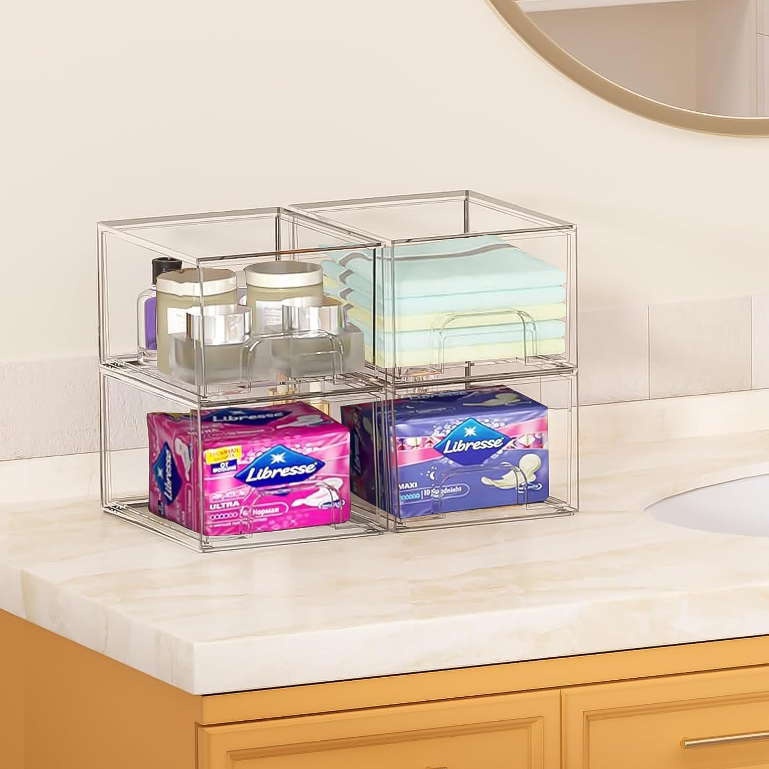 Thumbnail 3 de Lot de 4 organisateurs de tiroir en acrylique empilables pour salle de bain et cuisine