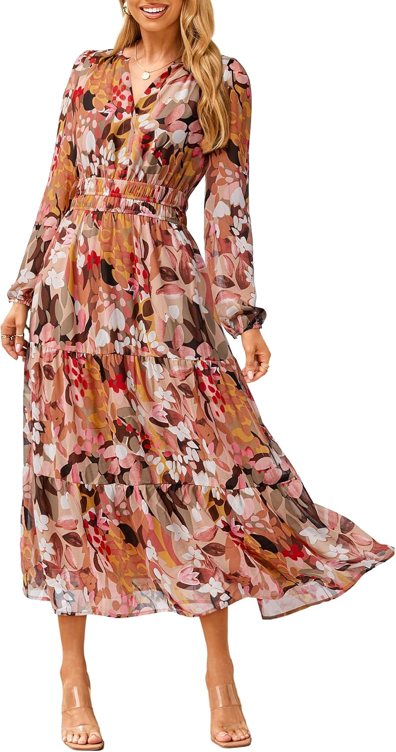 Detalle de Simplee Women's Floral Boho Maxi Dress with Long Sleeves and Empire Waist