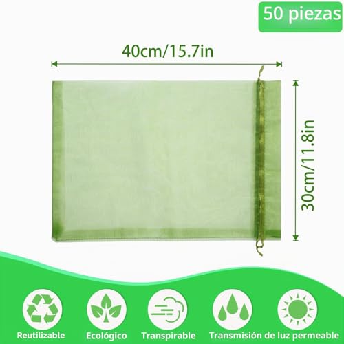 Detalle de LINSOCLE Bolsas para Uvas en Parra 30x40cm (50 Piezas) – Protección Transparente y Reutilizable para Uvas, Frutas y Semillas