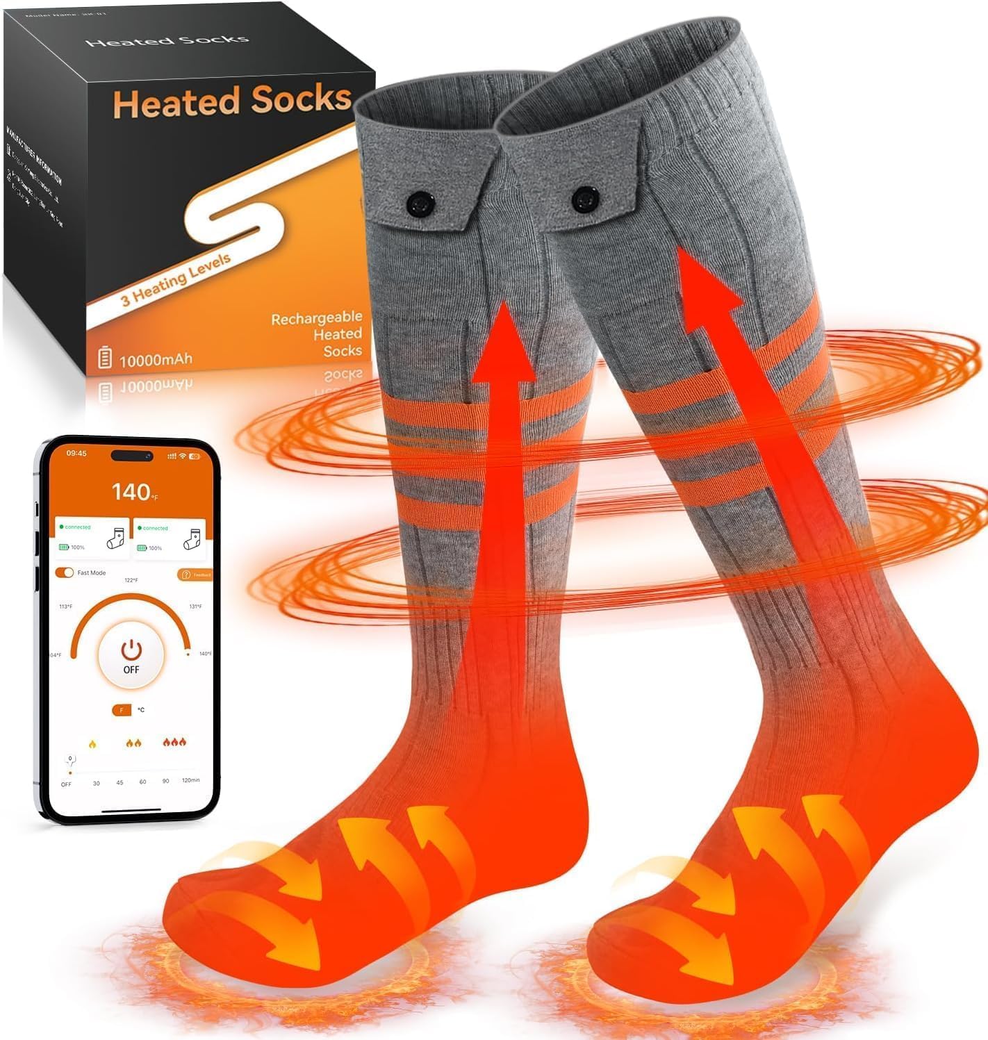 Detalle de Camsoe AF-01 Heated Socks, App Control, 3 Heat Levels, 10,000mAh