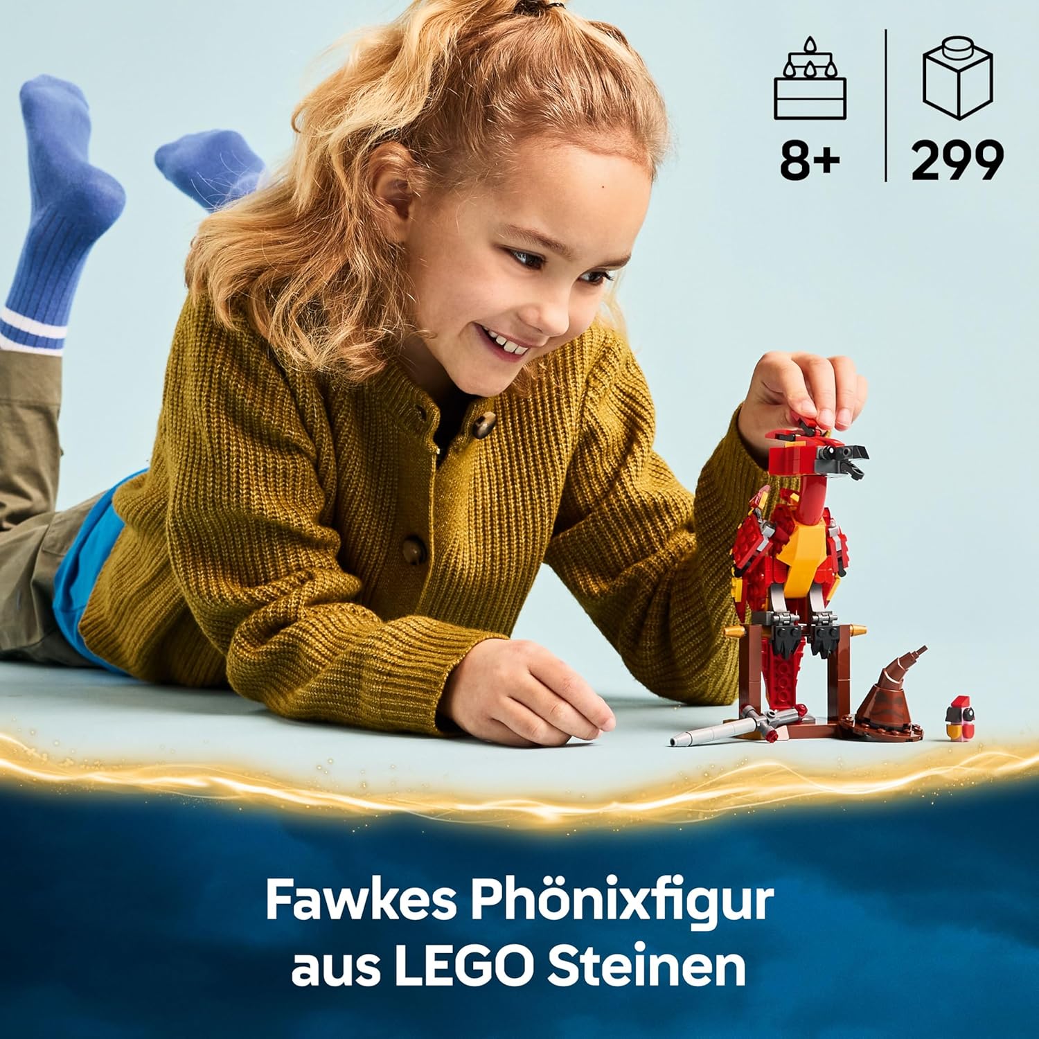 Detalle 2 de LEGO Harry Potter 76448: Dumbledores Phönix Fawkes (Sprechender Hut, Gryffindor-Schwert & Baby Fawkes)