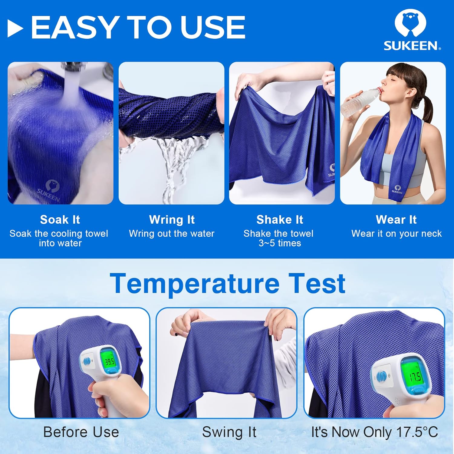 Thumbnail 1 de Sukeen 4 Pack Cooling Towel (40"x12") — reusable ice towel for workouts, yoga, and hot days