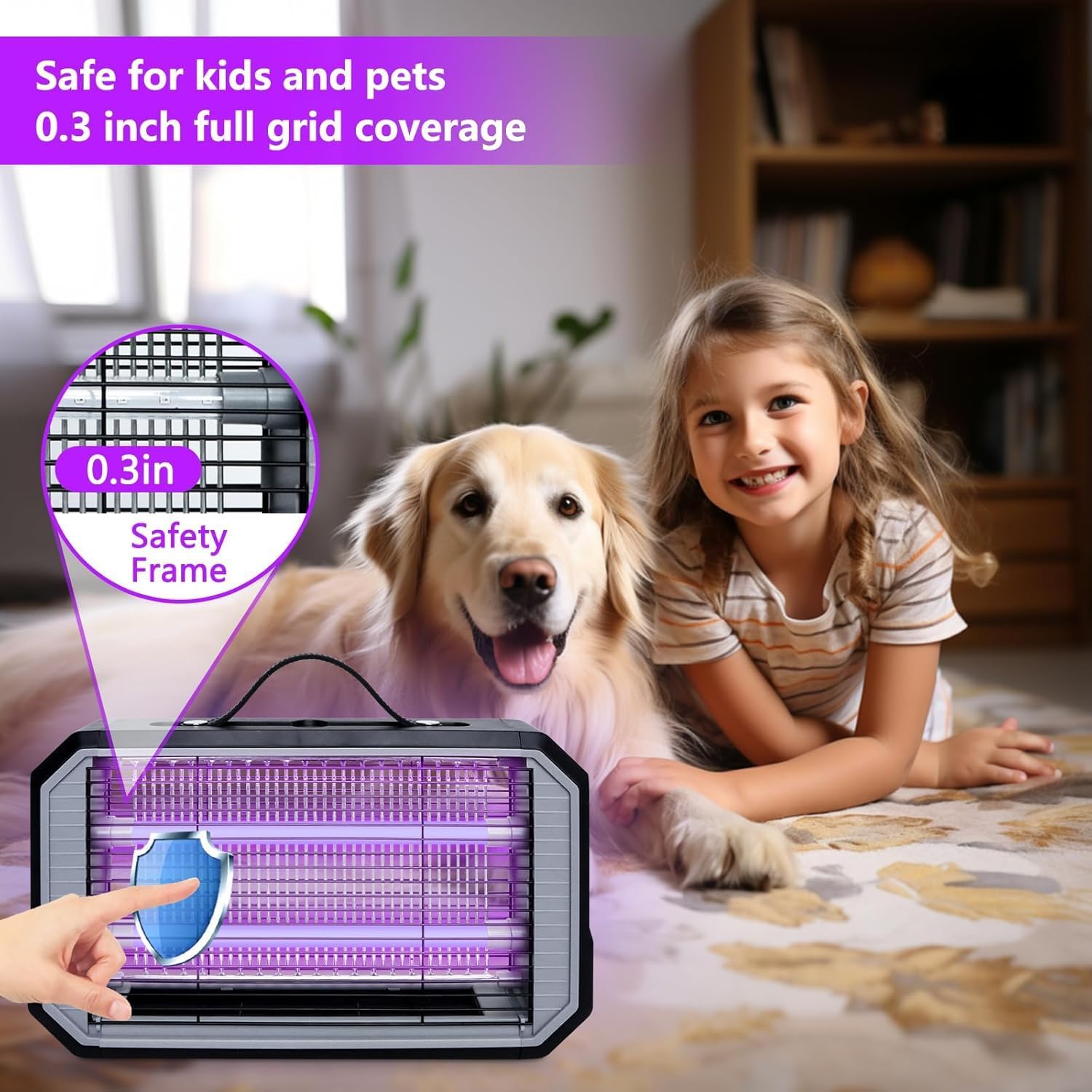 Detalle de Loowoko Lámpara Antimosquitos Interior 4200V con Doble LED UV 365 nm