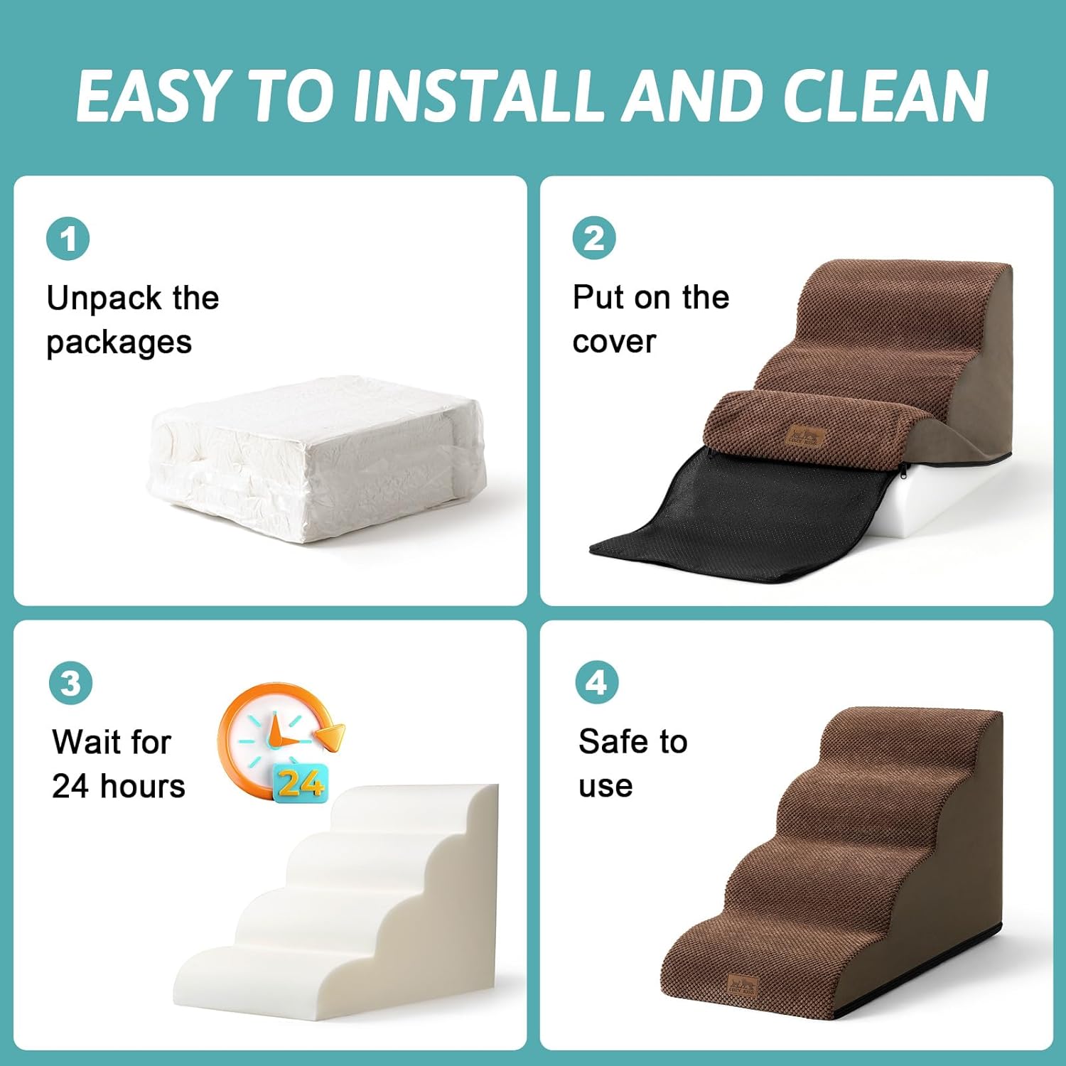 Thumbnail 3 de COZY KISS Dog Stairs for Small Dogs 19.7" High – 4-Tier Foam Ramp for Beds, Couches and Car Seats