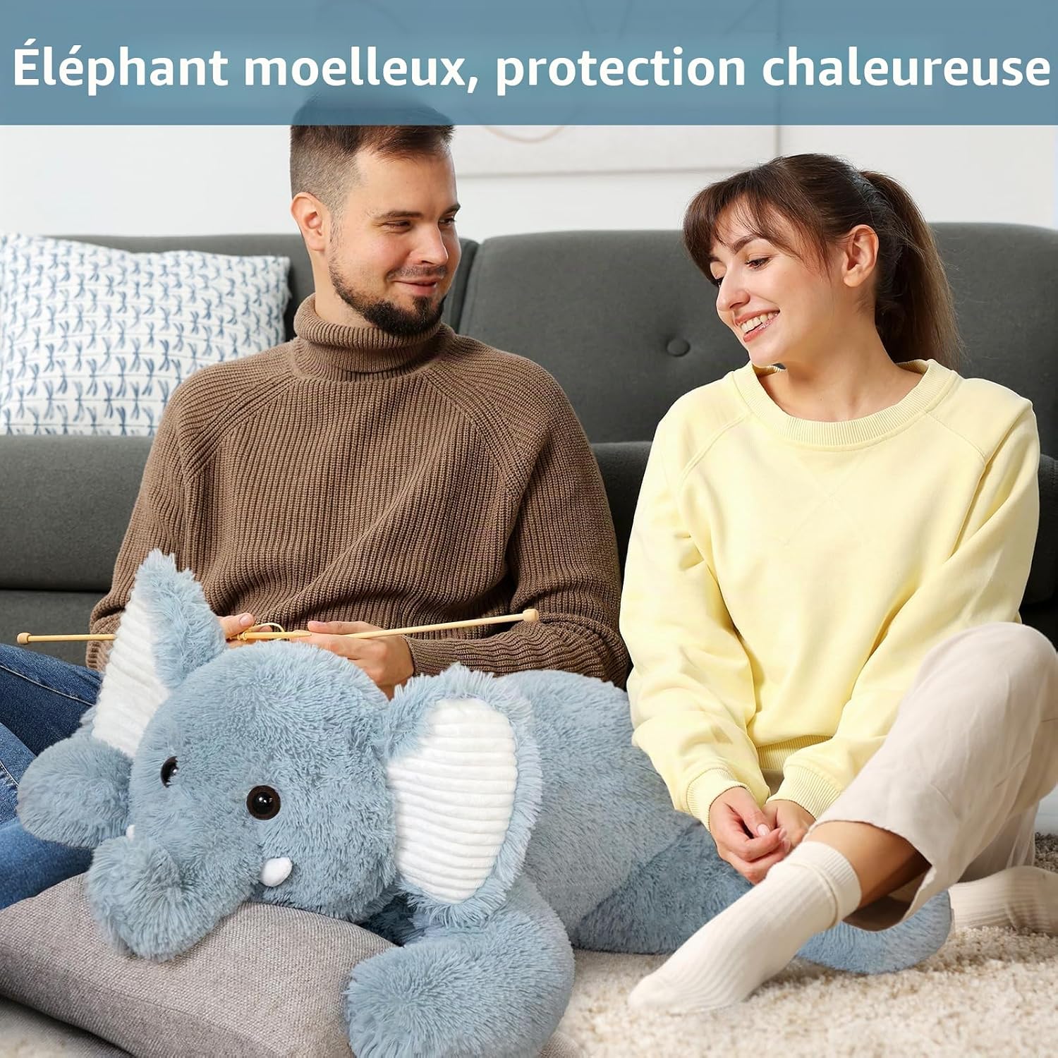 Detalle de BEJOY Doudous Éléphant XXL 90 cm – peluche douce et polyvalente pour bébé