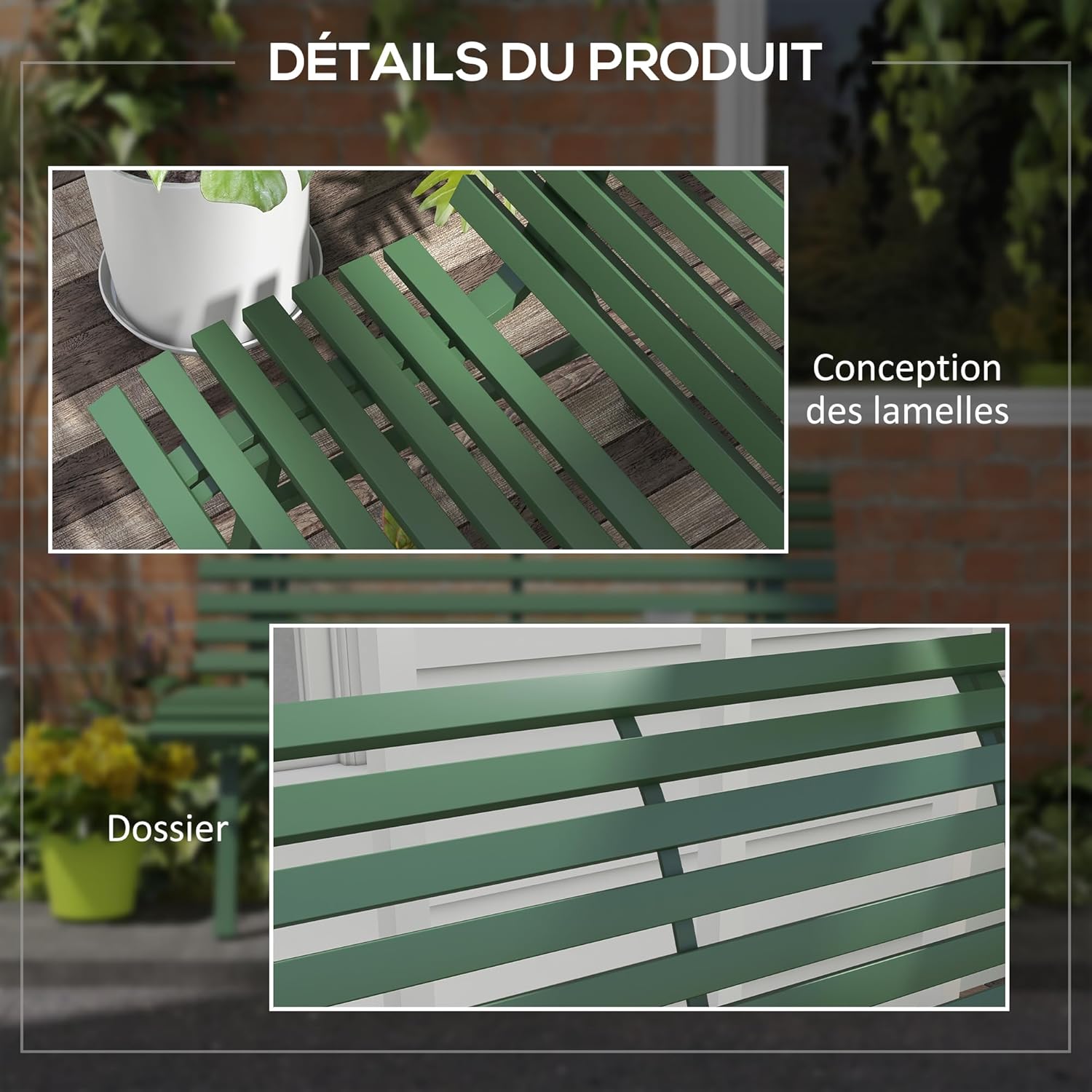 Thumbnail 5 de Outsunny Banc de Jardin Banquette Extérieur 2 Places en Aluminium - Vert, 123 x 67 x 79 cm