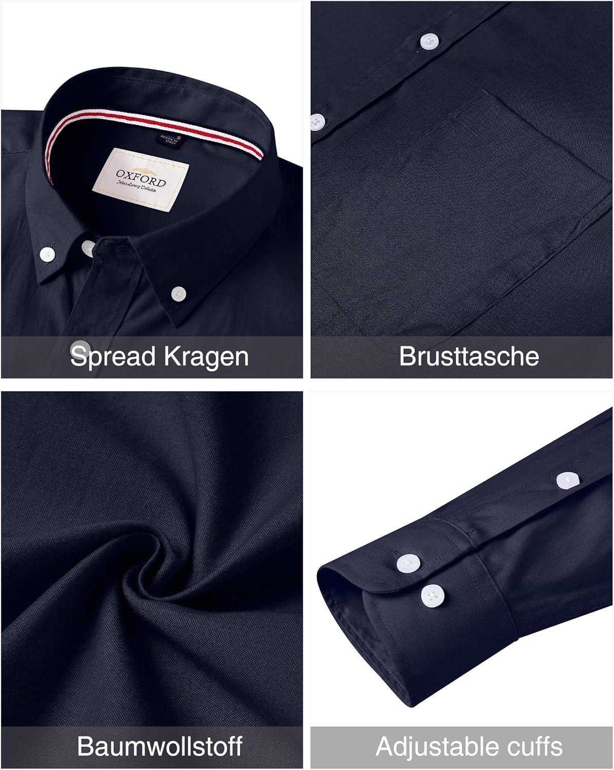 Thumbnail 3 de J.VER Oxford Herrenhemd Bügelfrei Regular Fit mit Button-Down-Kragen aus Baumwolle (Langarm, Brusttasche)