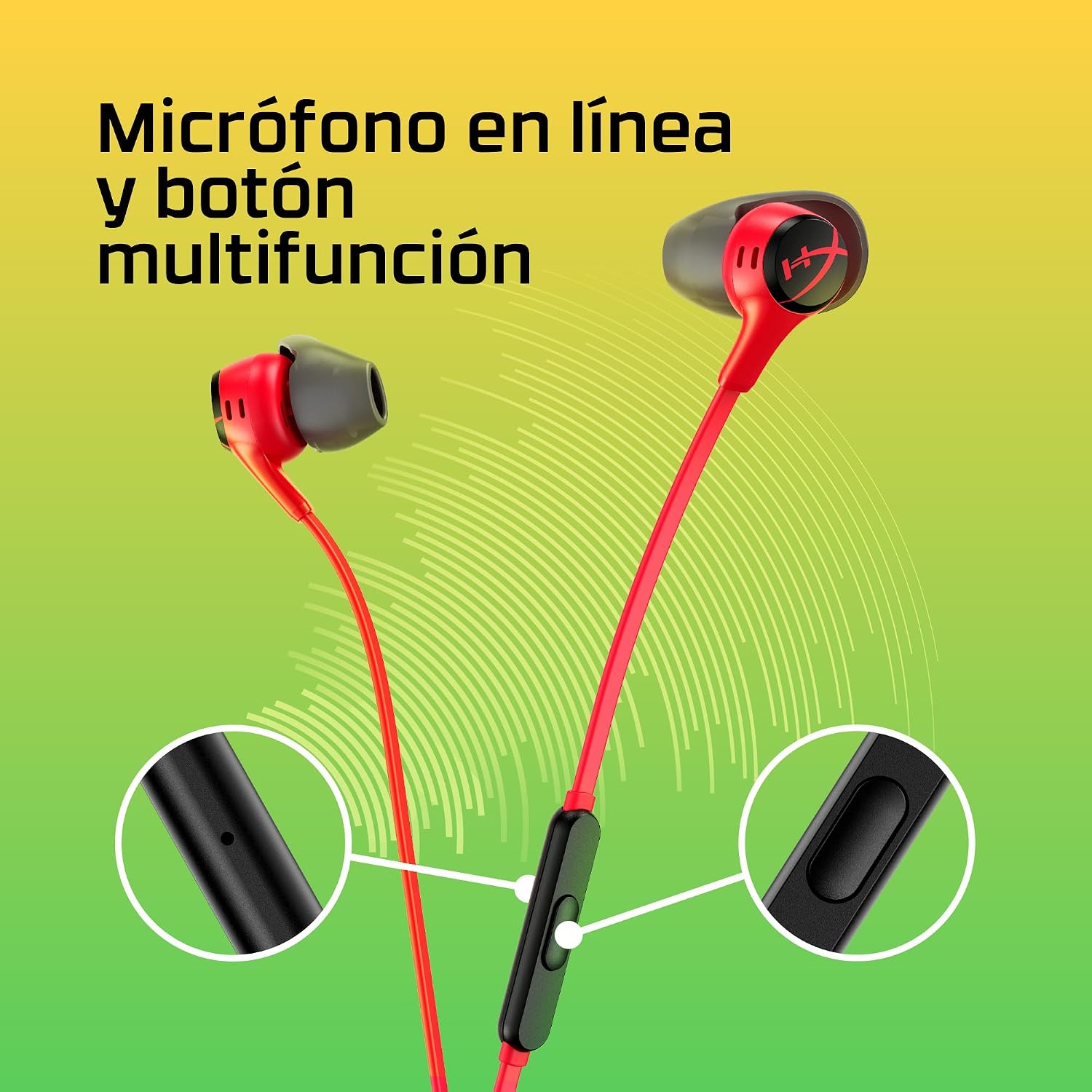 Detalle de HyperX Cloud EarBuds II negros: auriculares con micrófono para usar a diario