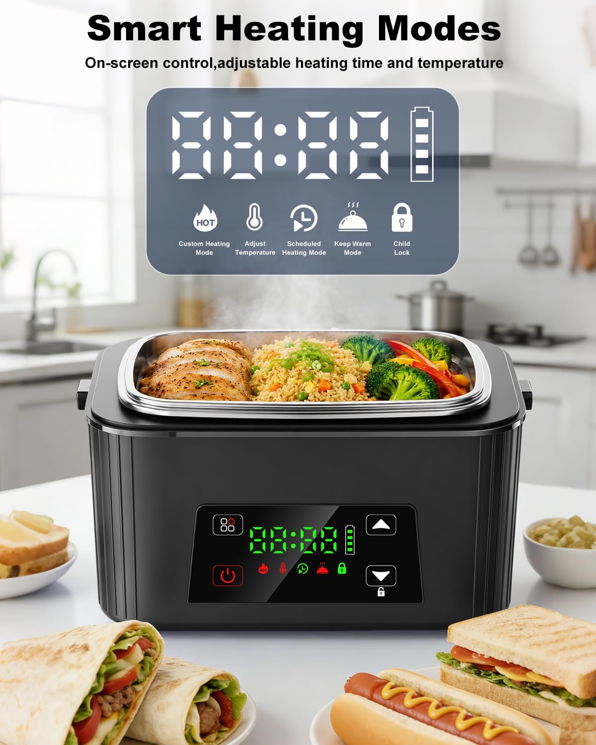 Detalle de Moexili 1.5L Cordless Electric Lunch Box with 5-Sided Heating