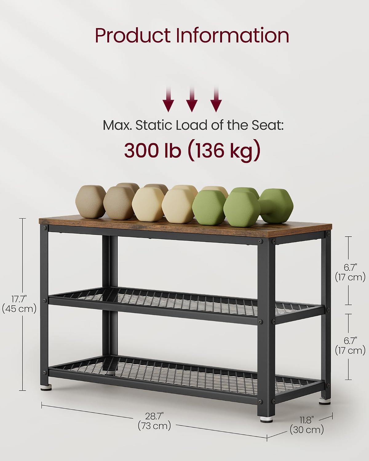 Detalle de VASAGLE Shoe Rack Bench, 3-Tier
