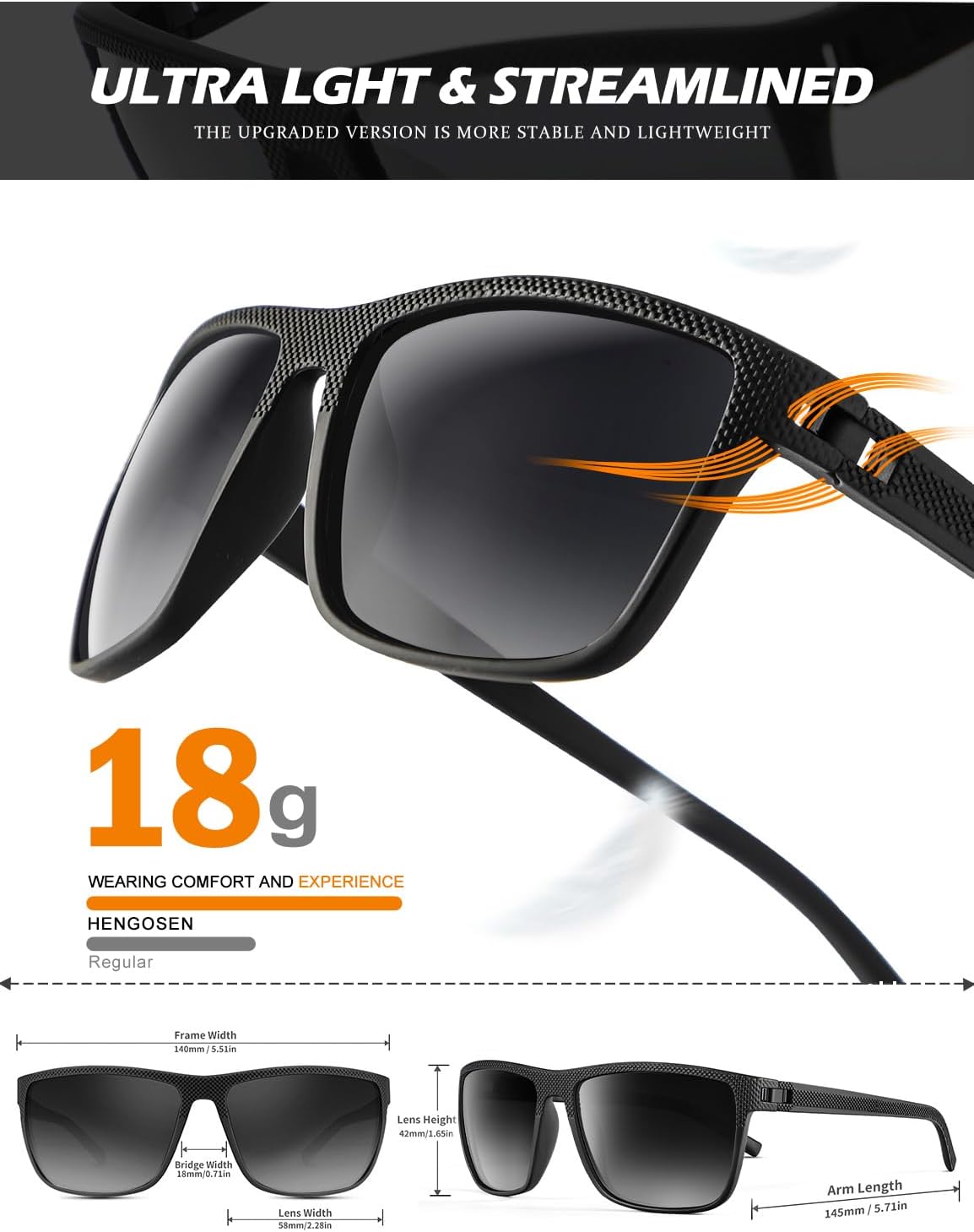 Detalle de HENGOSEN Sunglasses Mens Polarised – Classic Lightweight UV400 Rectangular Frame