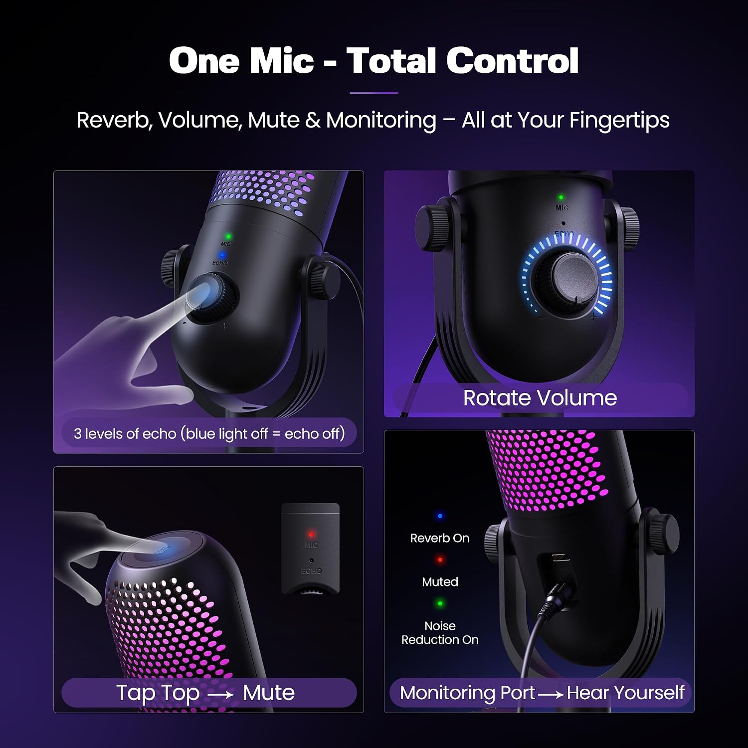 Detalle de GUEVWES USB Condenser Microphone for PC Gaming – RGB with Stand