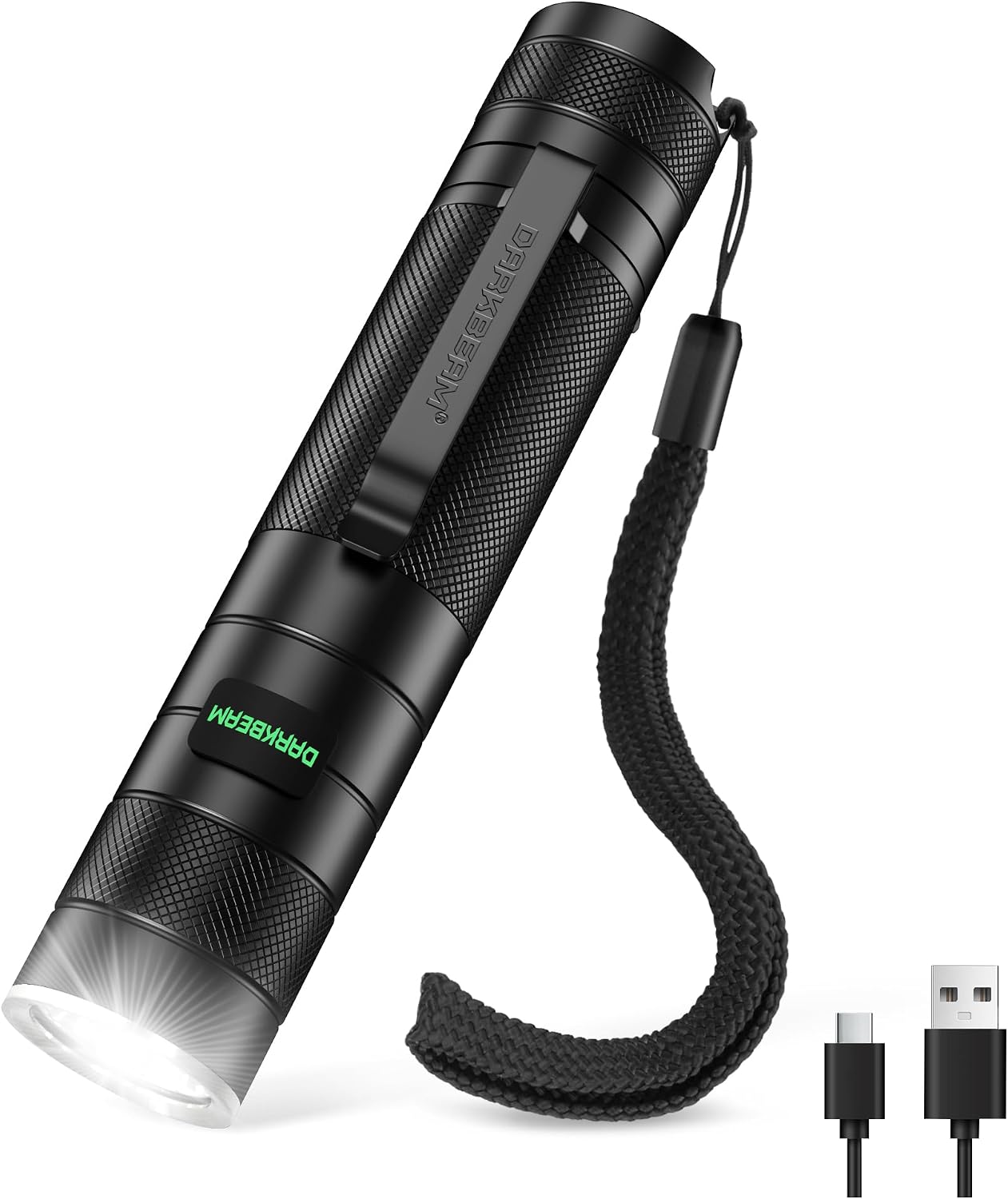 Detalle de DARKBEAM Torcia LED Professionale Ricaricabile USB — Mini torcia potente, impermeabile IPX65, 150 m di fascio