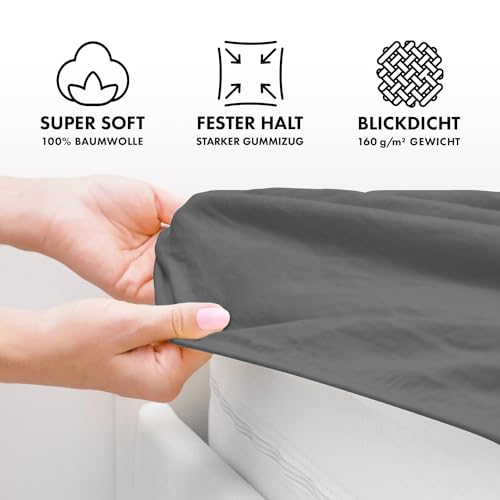 Thumbnail 2 de Jacobson Jersey Spannbettlaken 140x200–160x200 cm aus Baumwolle, Anthrazit – Jersey-Spannbettlaken von JACOBSON