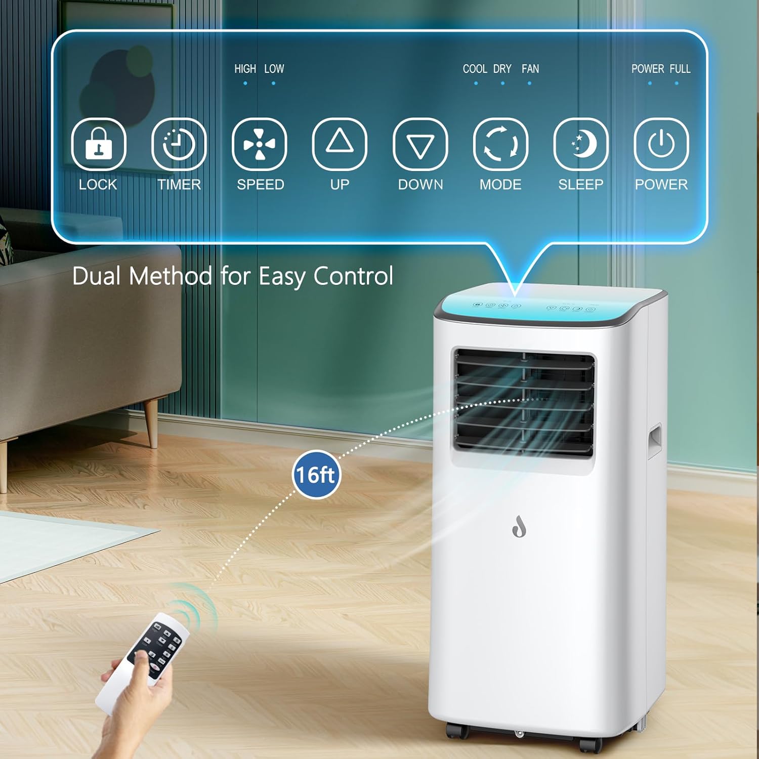 Detalle 2 de Air Conditioning Unit: Portable 7000 BTU 4-in-1 Cooling, Fan, Dehumidifier and Sleep Mode with Remote