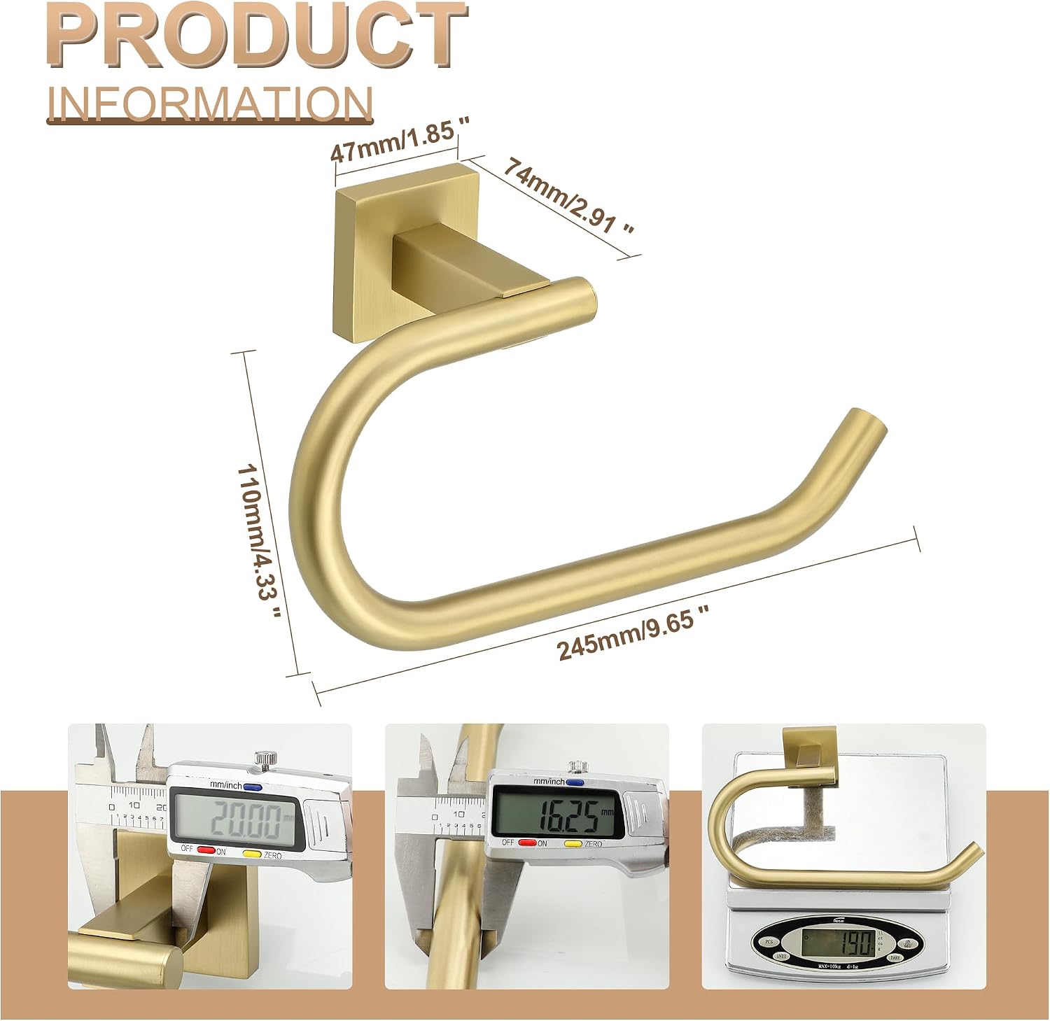 Detalle de SAYAYO Gold Towel Ring Hand Towel Holder Wall Mounted - SUS304 Stainless Steel, Waterproof & Rustproof