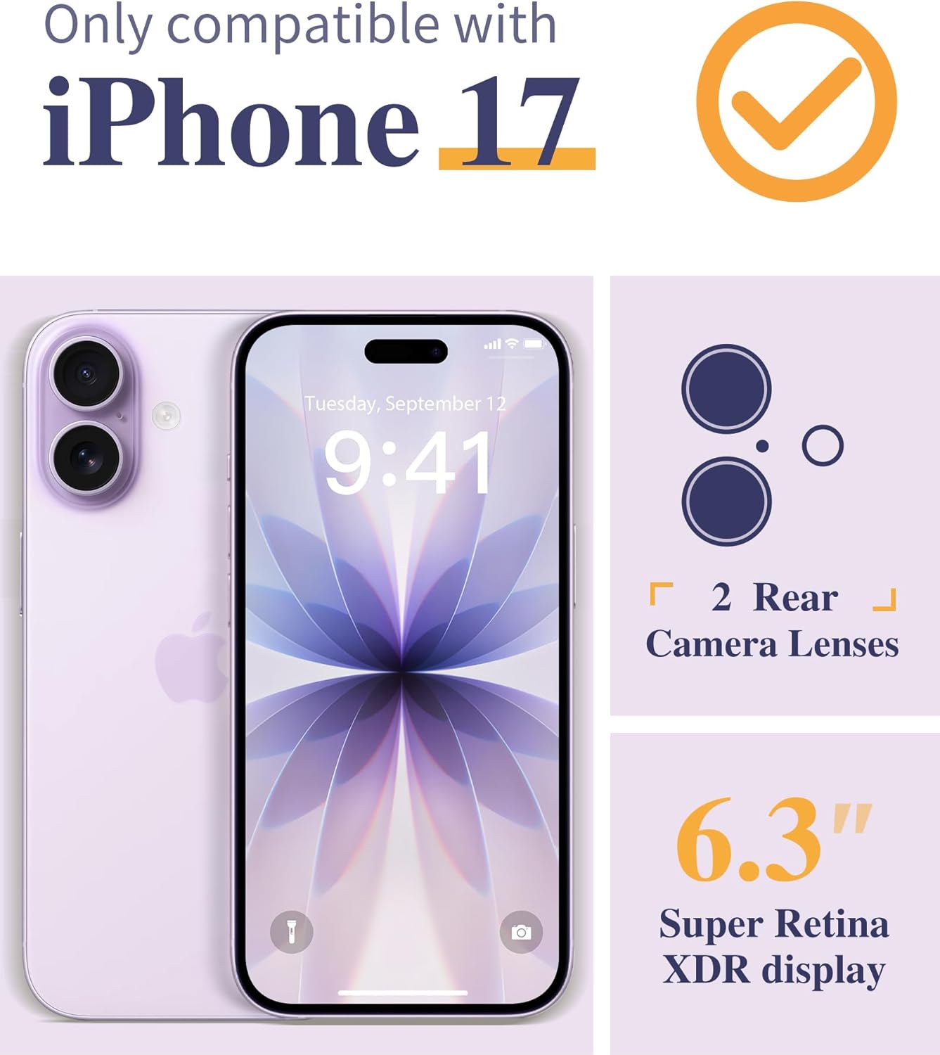 Thumbnail 1 de GVIEWIN iPhone 17 Case (6.3) with Screen Protector + Camera Lens Protector, Clear Floral Slim Shockproof Hard PC Back