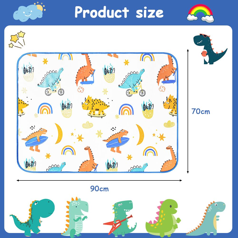 Detalle de Aolso Töpfchentrainingsmatratze 70 × 90 cm – wasserdichte, waschbare Bettunterlage für Einzel- und Kinderbetten (Dinosaur Paradise)