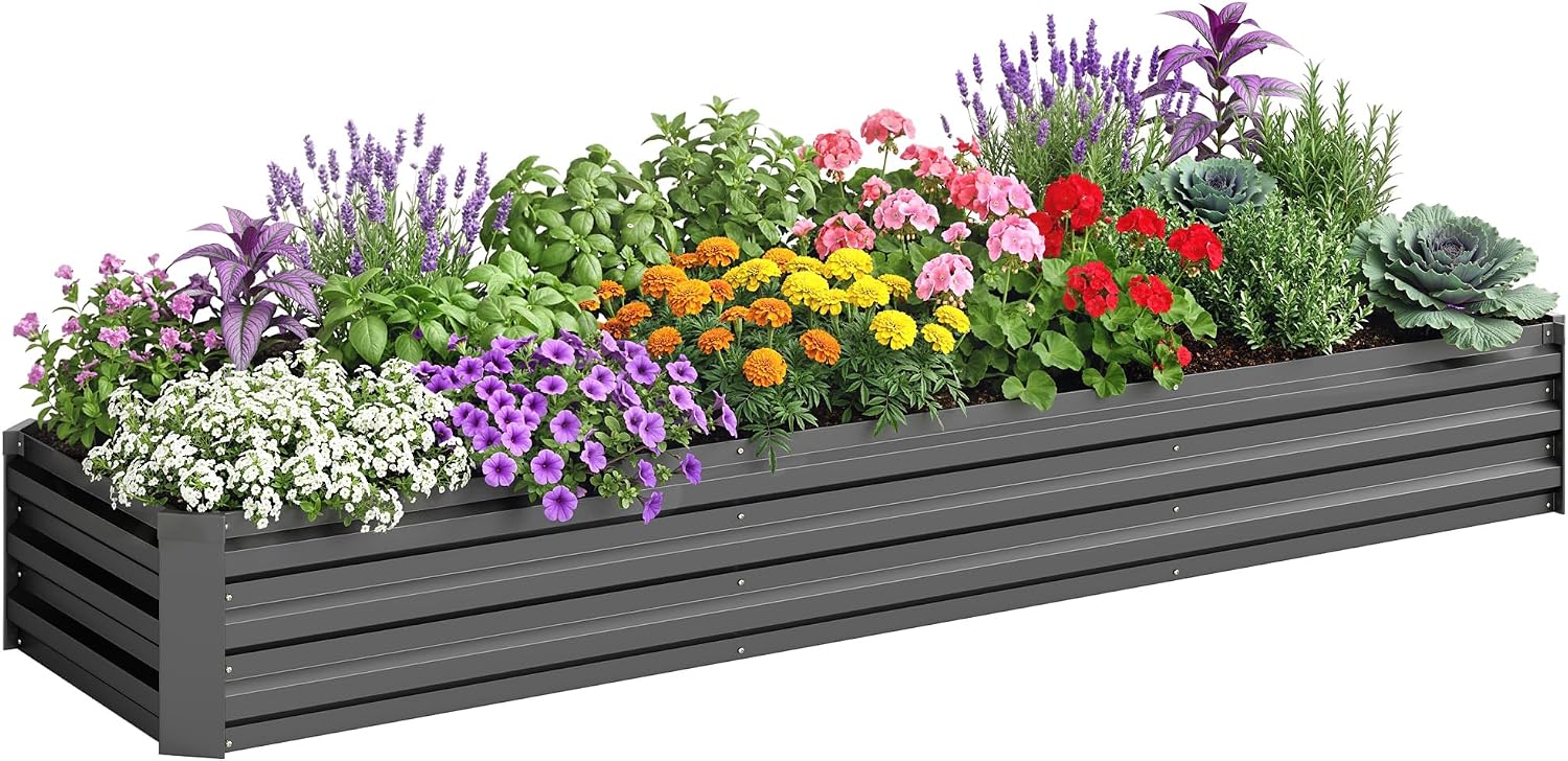 Detalle de Outsunny 8' x 2' x 1' Galvanized Steel Raised Garden Bed, Dark Grey