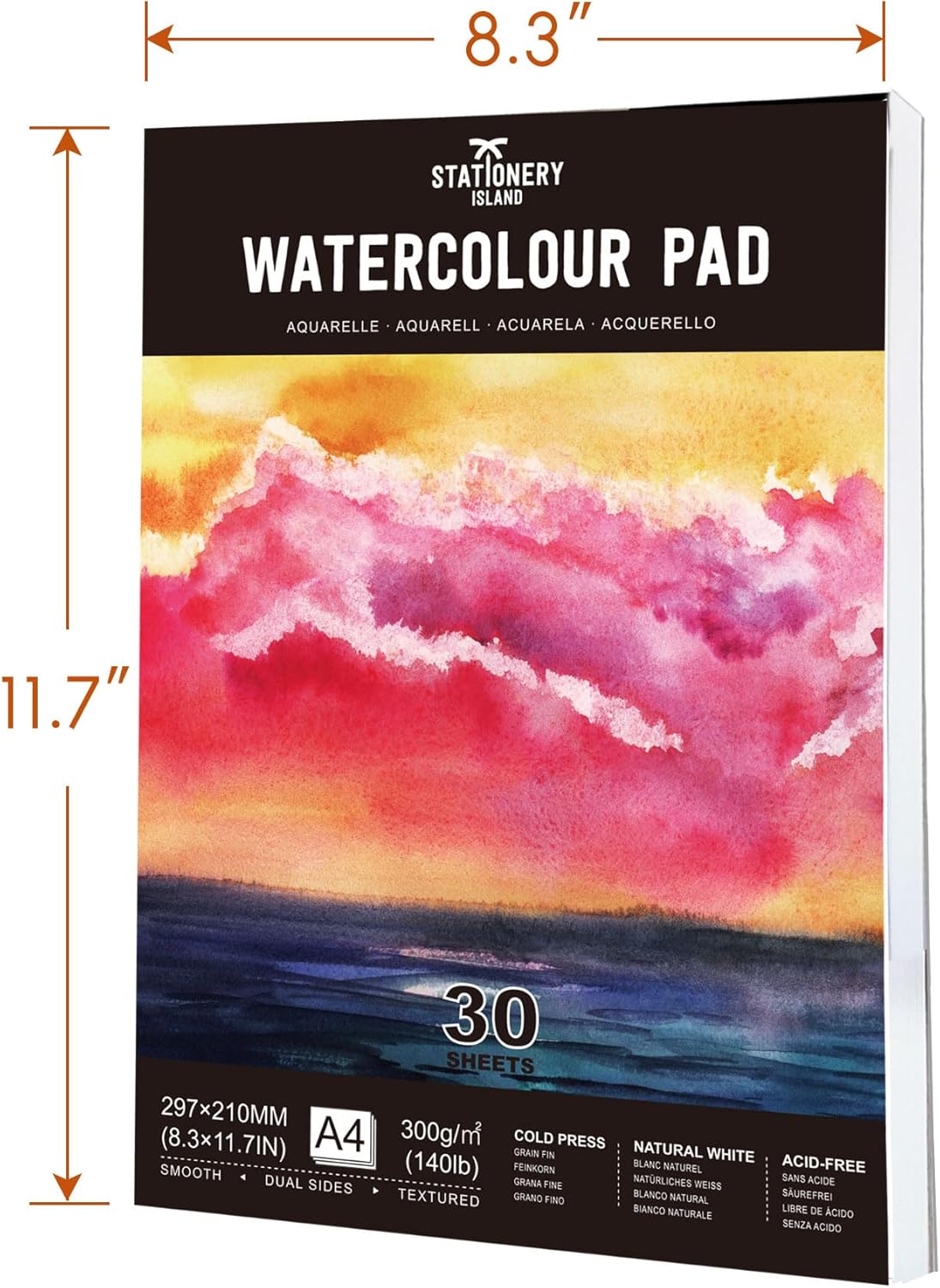 Thumbnail 5 de STATIONERY ISLAND A4 Watercolour Paper Pad (30 sheets, 300gsm, cold-pressed texture)