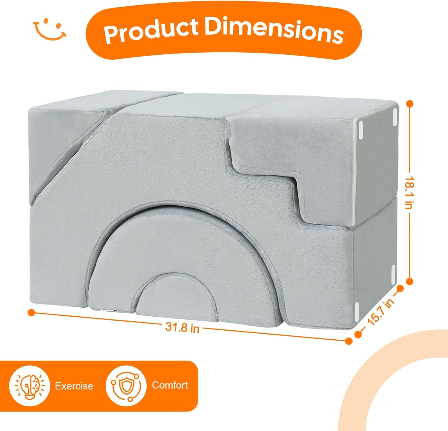 Detalle de MeMoreCool Kids Foam Play Couch, Gray