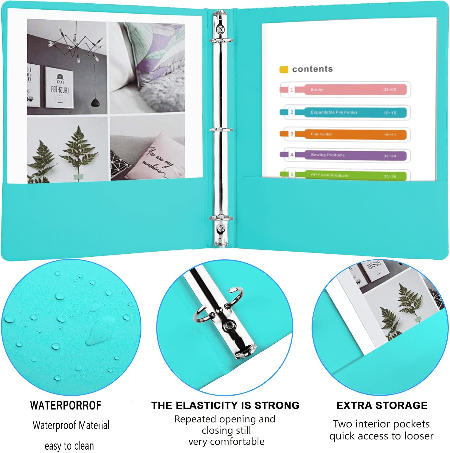 Detalle de XHSHENG 123 Letter-Size 3-Ring Binders, 1-Inch O-Rings, 6-Color Pack