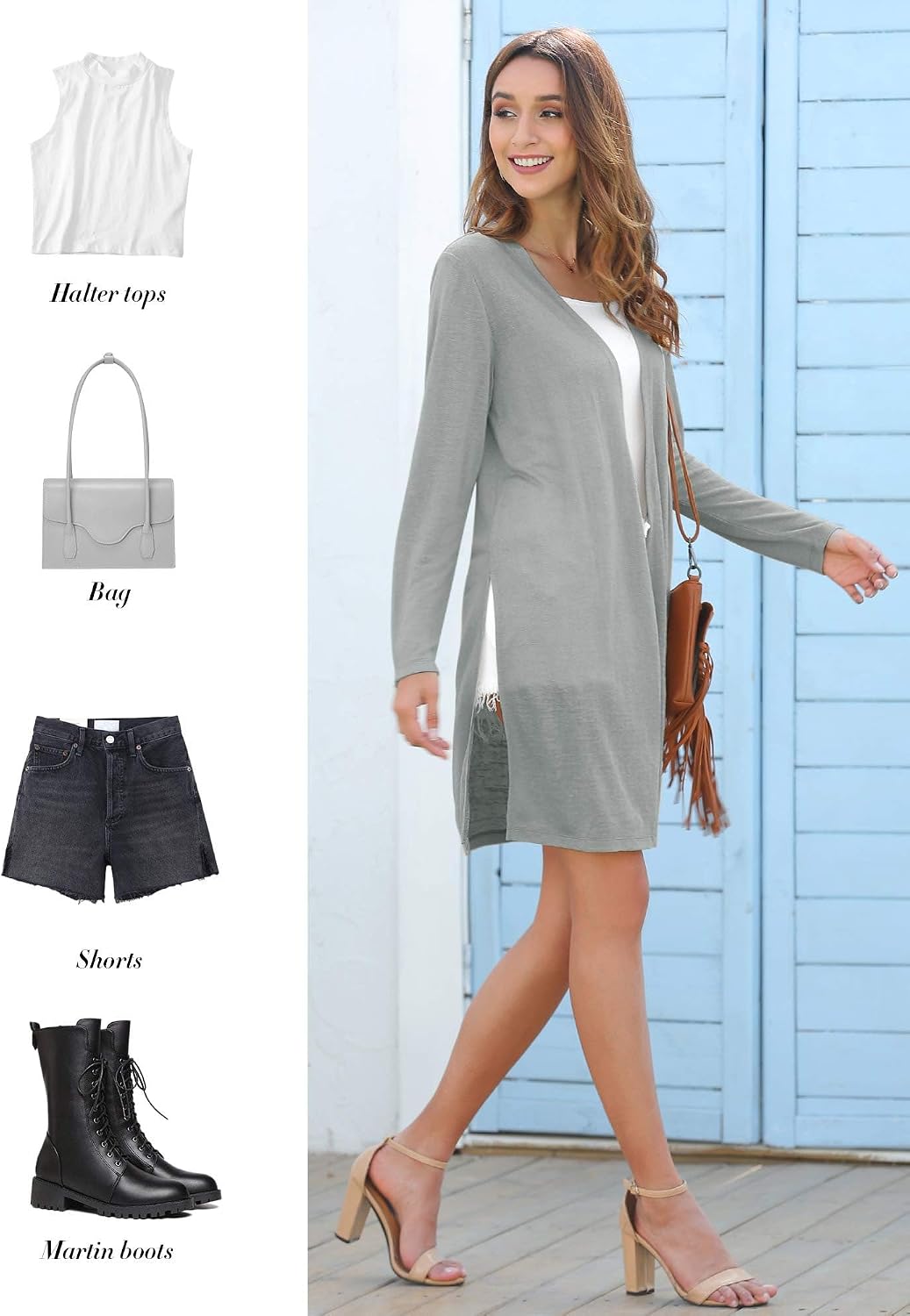 Detalle de MessBebe Damen Langcardigan „Sommer“ – dünne Strickjacke offen mit langen Ärmeln