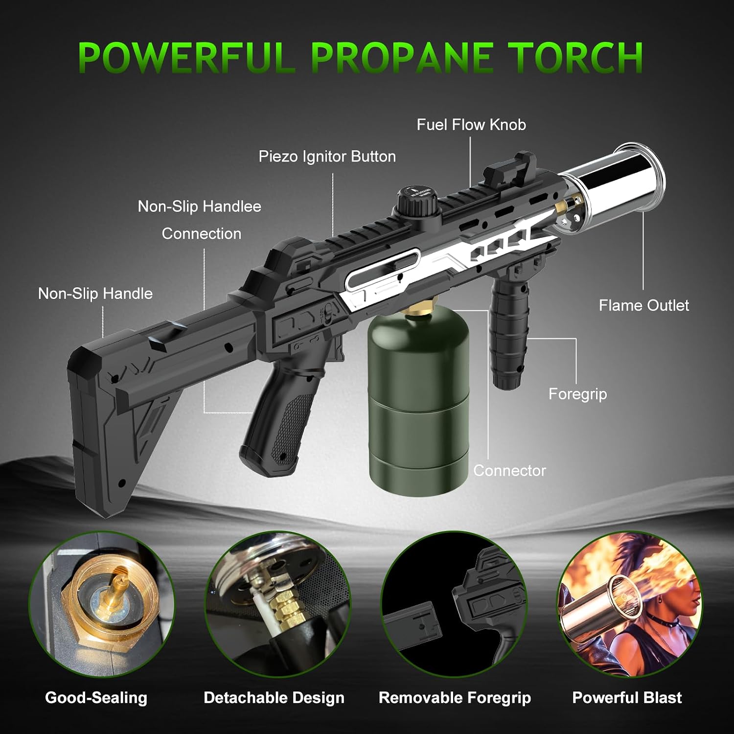Detalle de Ignisio Propane Torch Gun with Trigger Ignition, Adjustable Flame and Detachable Handle
