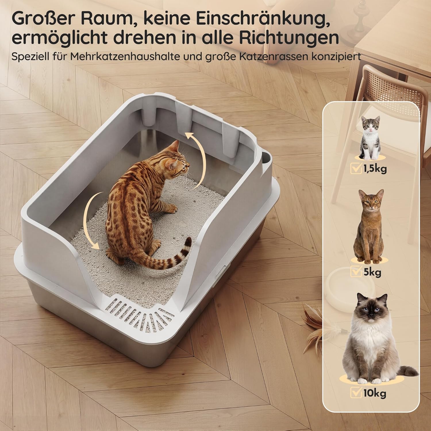 Thumbnail 4 de JUMMICO Katzenklo aus Edelstahl (XXL) mit Schaufel, Matte und erhöhtem Rand – leicht zu reinigen