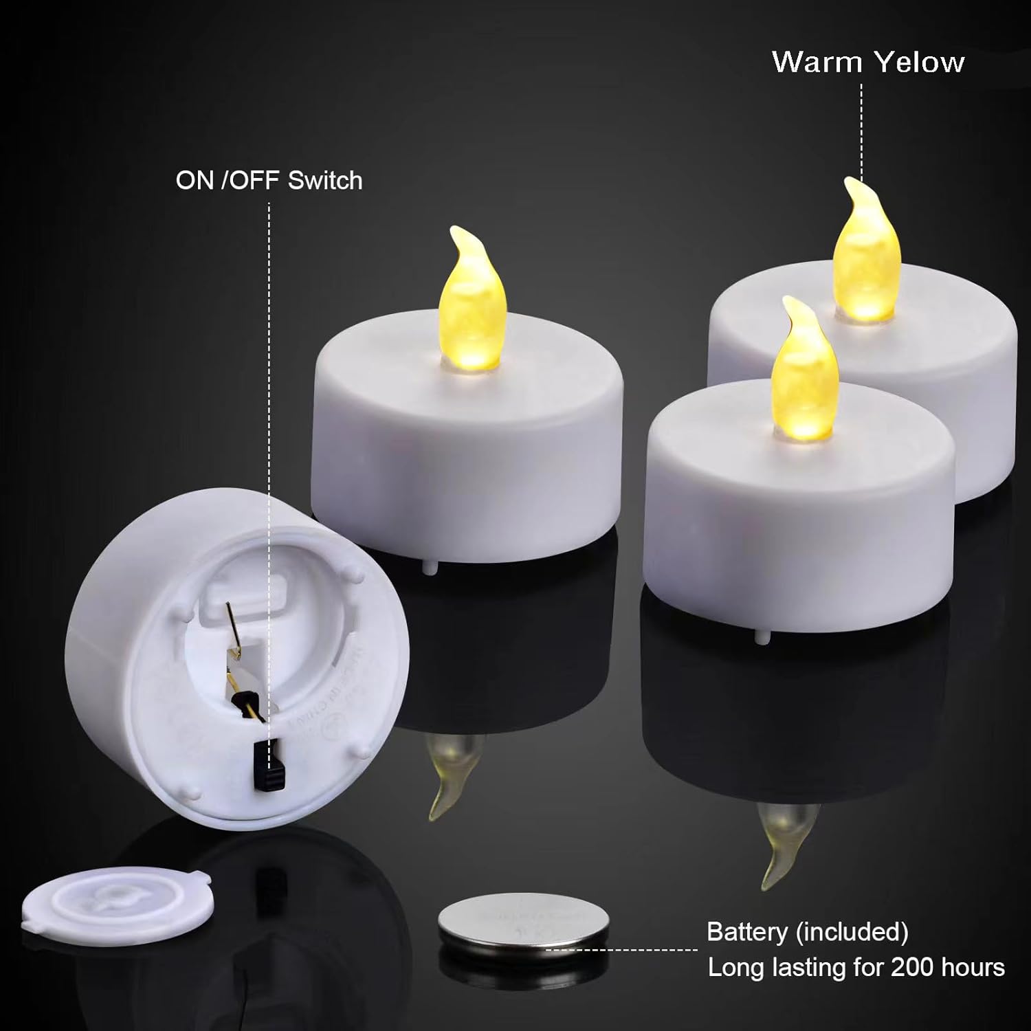Thumbnail 6 de PILLOBOX Battery Operated Tea Light (24 Pack) – Warm Yellow Flameless Flickering LED Candles