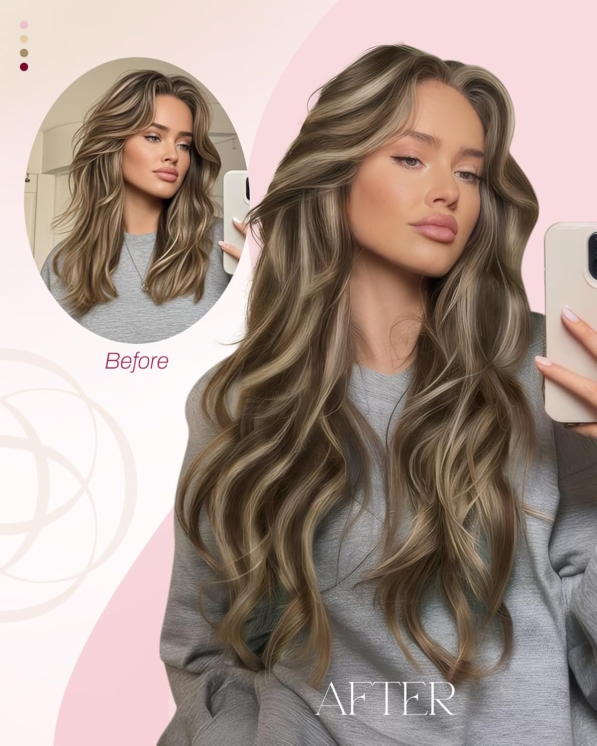 Thumbnail 5 de Moresoo Nano Hair Extensions Real Human Hair – Dark Brown with Caramel Blonde Nano Beads (22 Inch, 50g/Pack, 1g per strand)