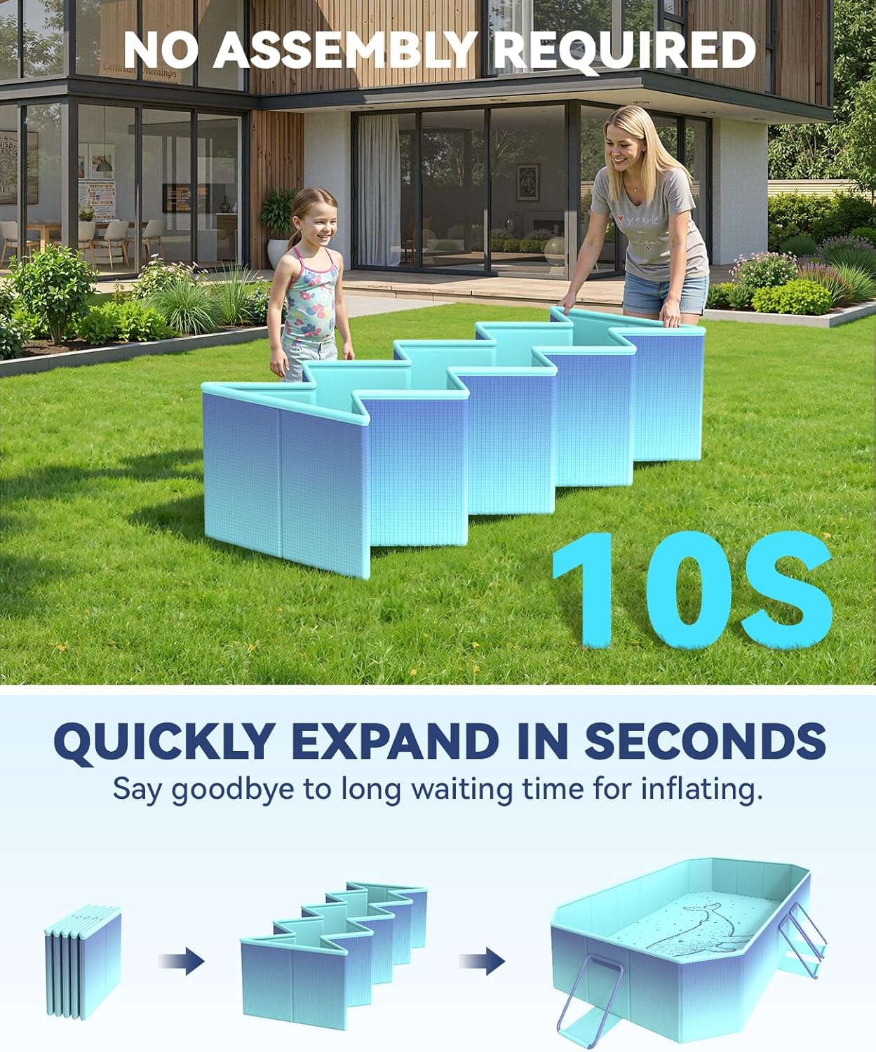 Thumbnail 3 de HeySplash Foldable Pool (78"×53"×19") Non-Inflatable Kiddie Pool for Backyard, Blue Whale