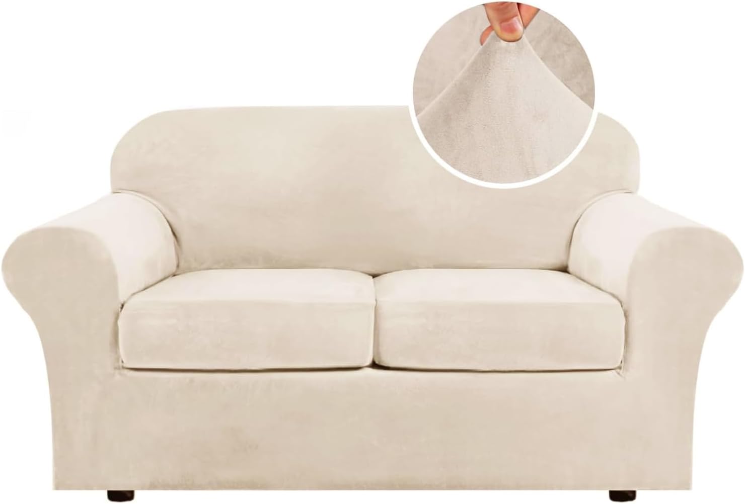 H.VERSAILTEX 3 Piece Stretch Sofa Covers for 2-Cushion Couch (Cream, Medium) – A Practical Upfit for Old Furniture