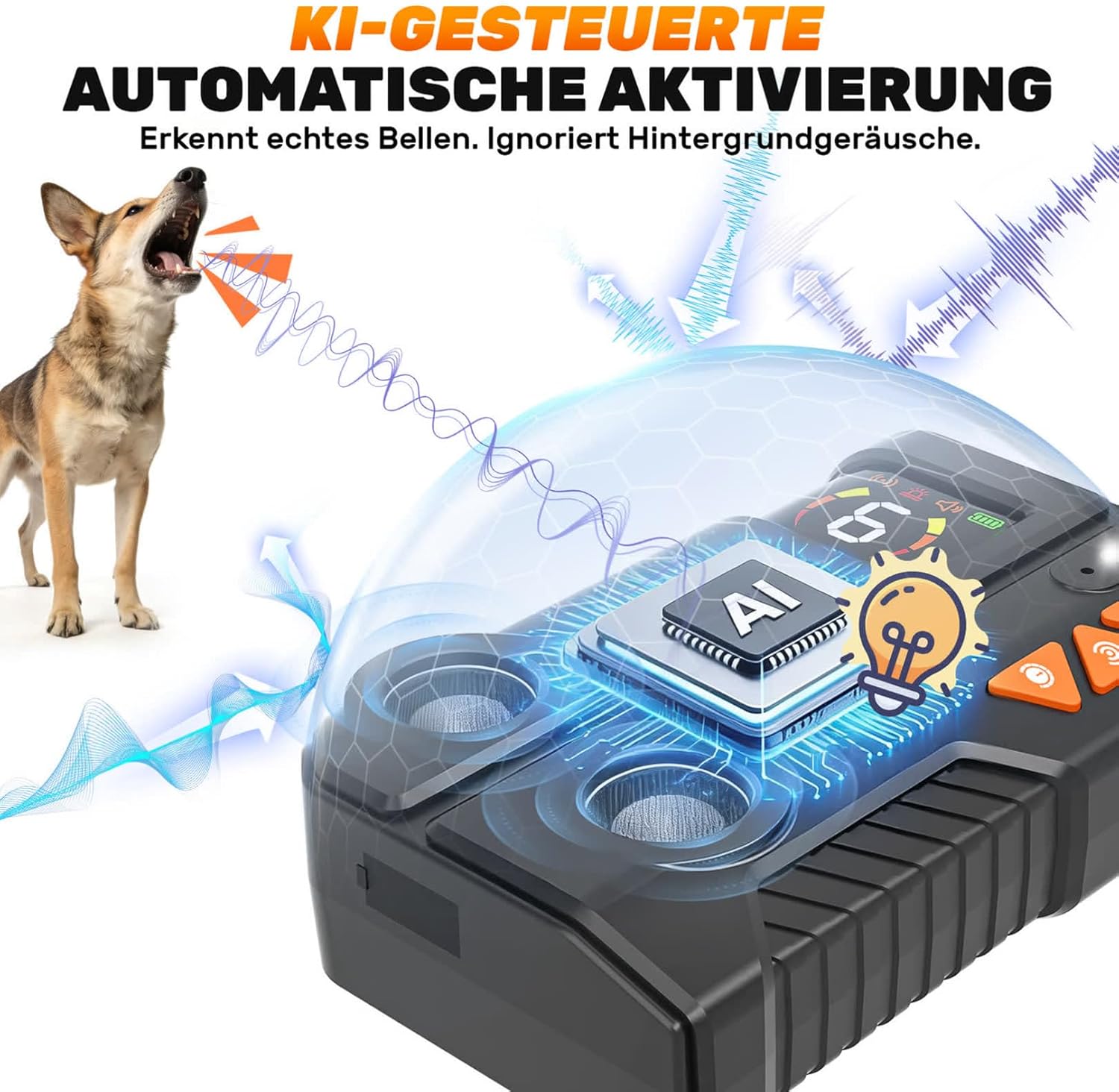 Detalle 2 de Anti Bell Gerät Hunde – Ultraschall mit AI-Erkennung, 2 Sender, IPX6, wiederaufladbar