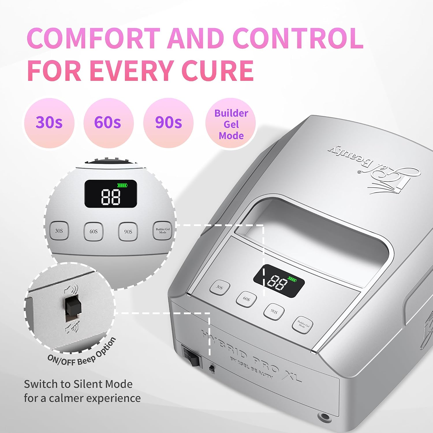Detalle 2 de iGel Beauty Hybrid PRO 3.0 XL UV/LED Nail Lamp: Cordless 48W Studio-Grade for Builder Gel & Full-Hand Curing