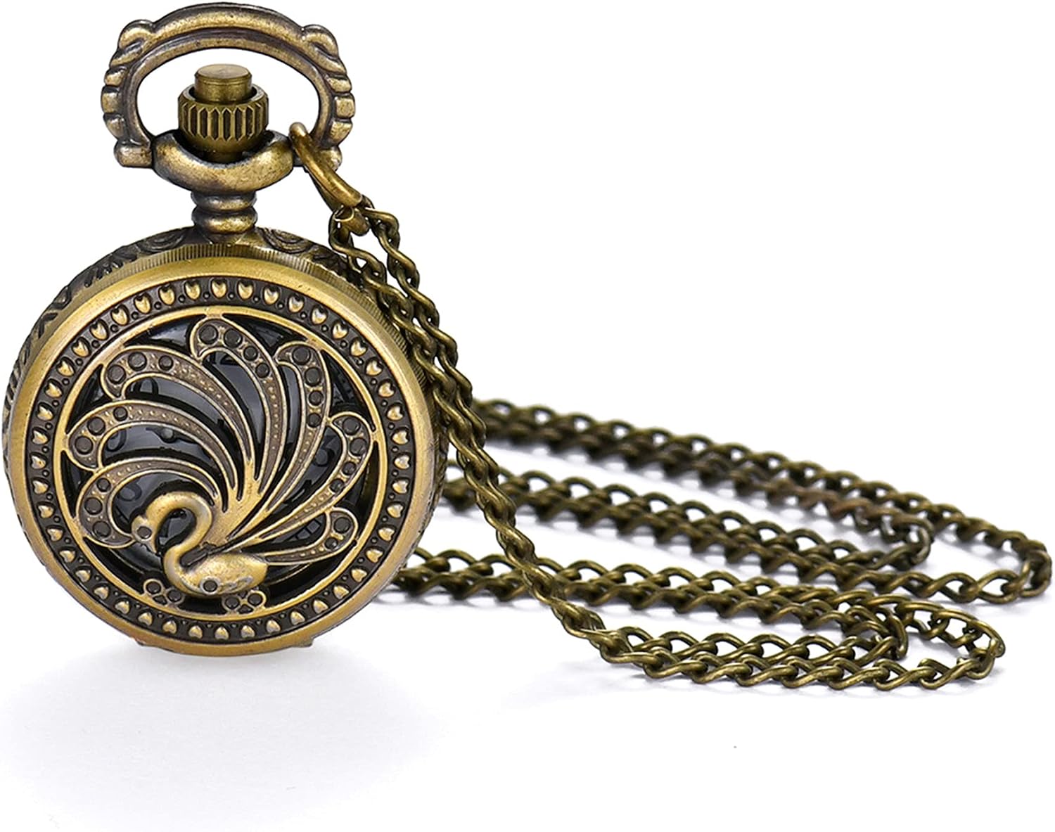 Detalle de JewelryWe Taschenuhr Herren als Kettenuhr „Retro Royal Flush/Kompass/Blumen/Glocke/Motorrad“ mit Halskette