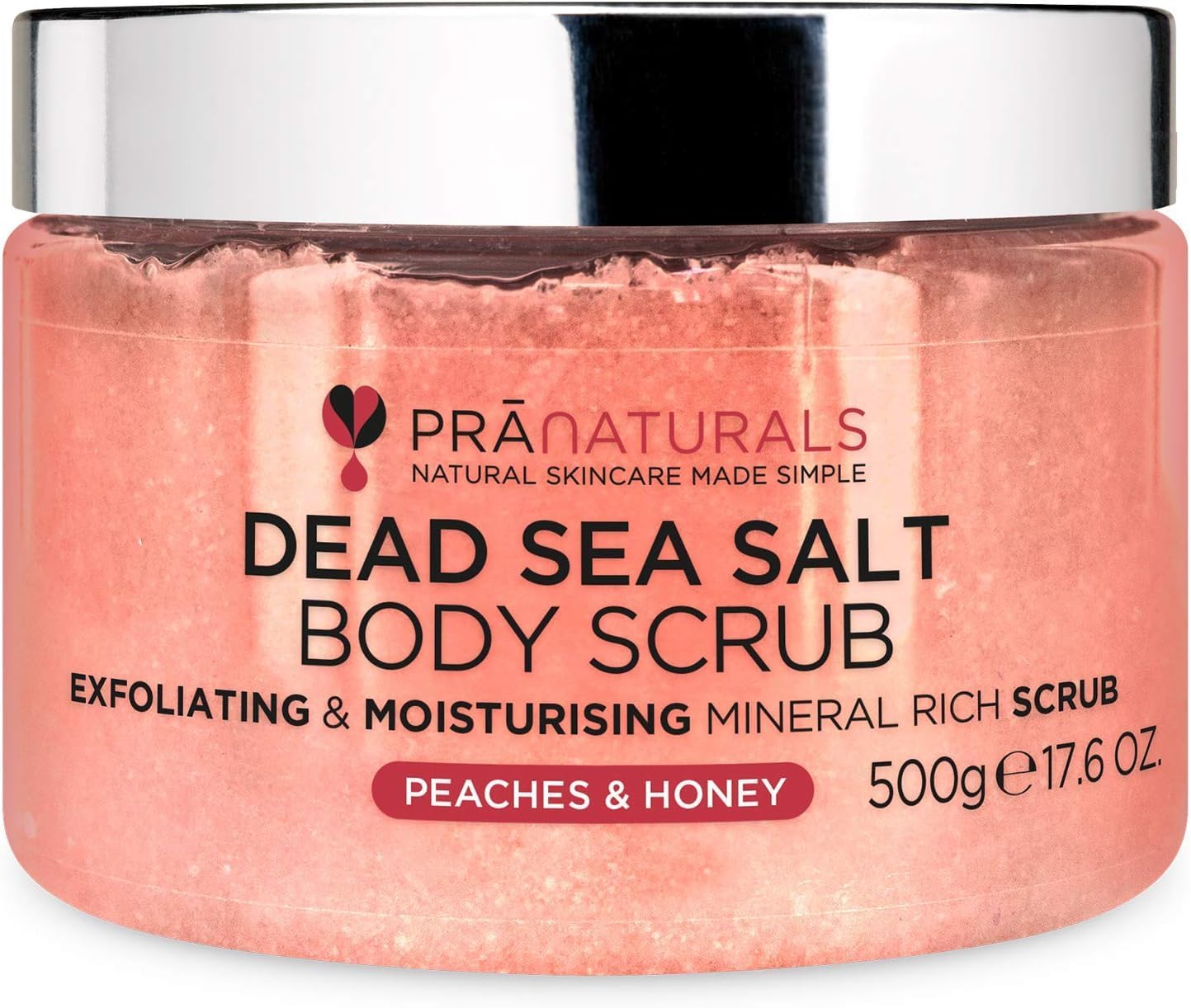 Detalle de PraNaturals Gommage au Sel de la mer Morte avec Pêche & Miel 500 g – Hydratant & Nourrissant