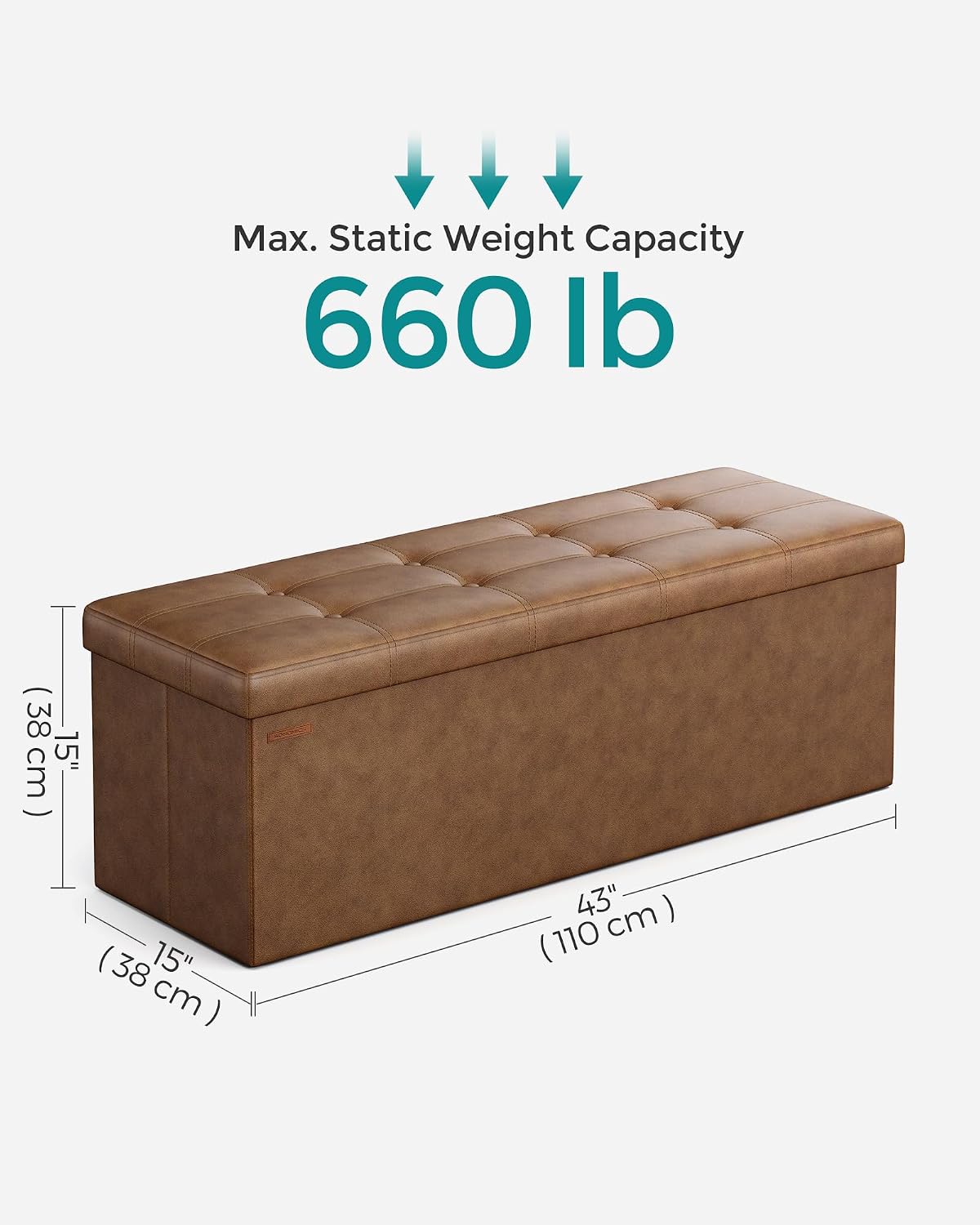 Detalle de SONGMICS Storage Ottoman Bench, 43.3-Inch